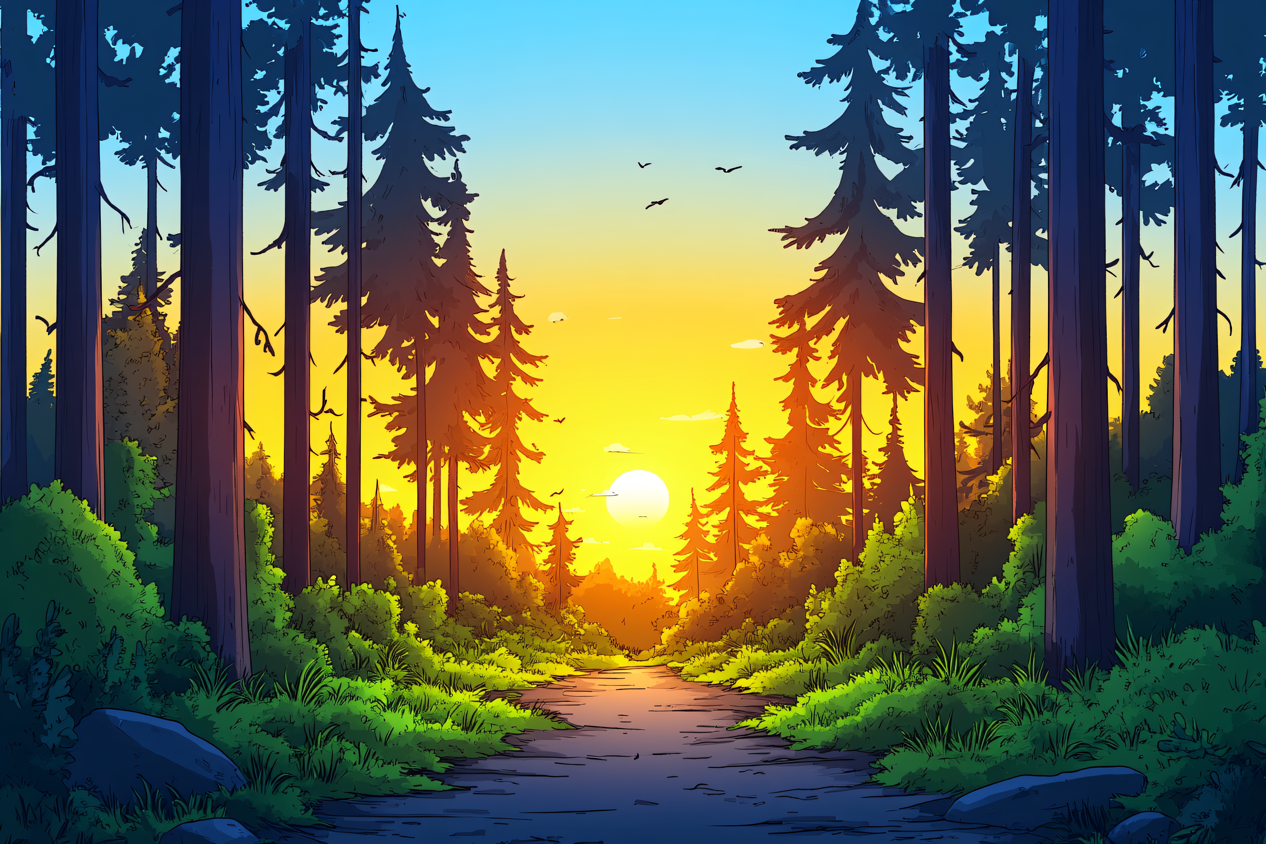 Forest Path at Sunset
