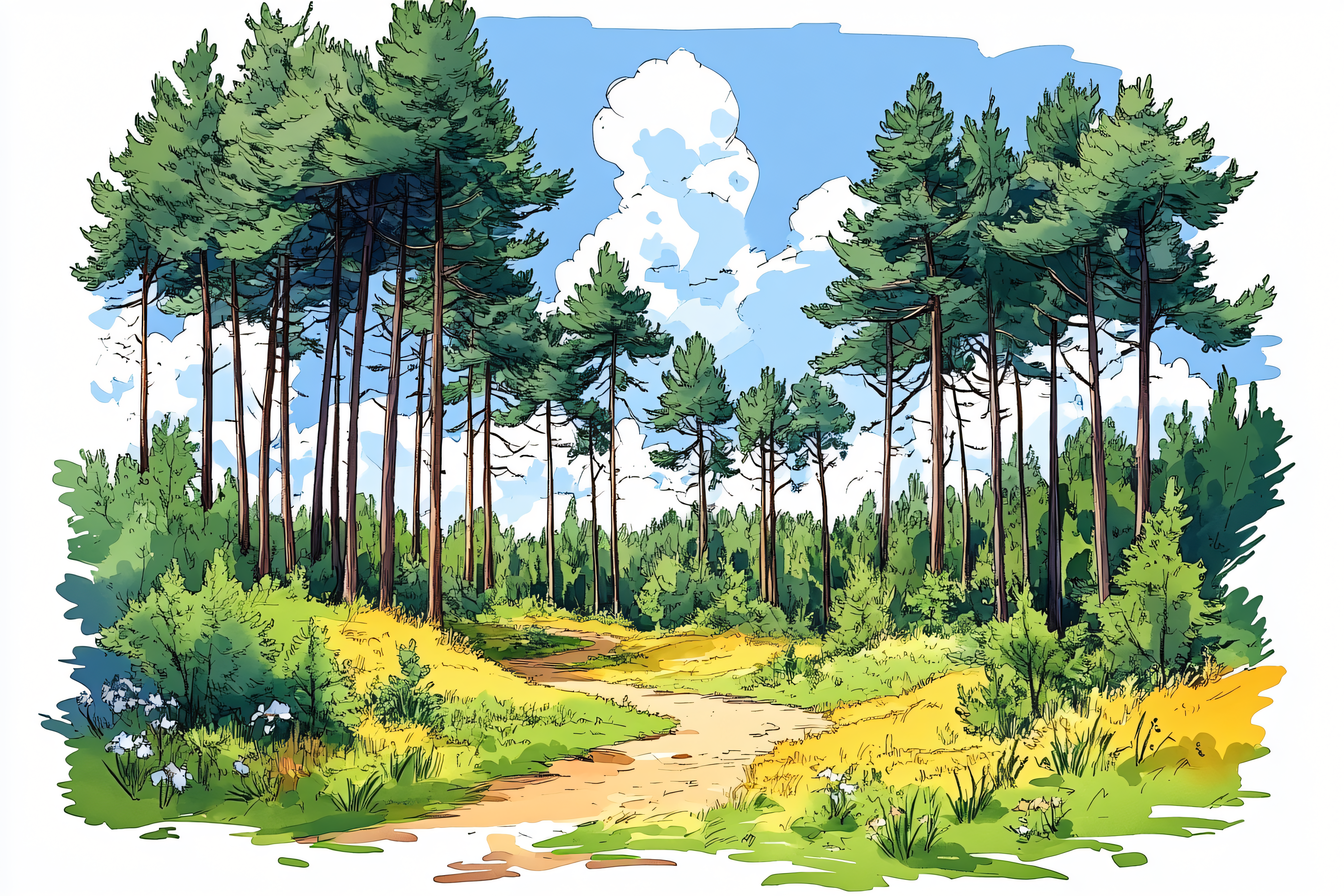 Forest Path in Sunny Day
