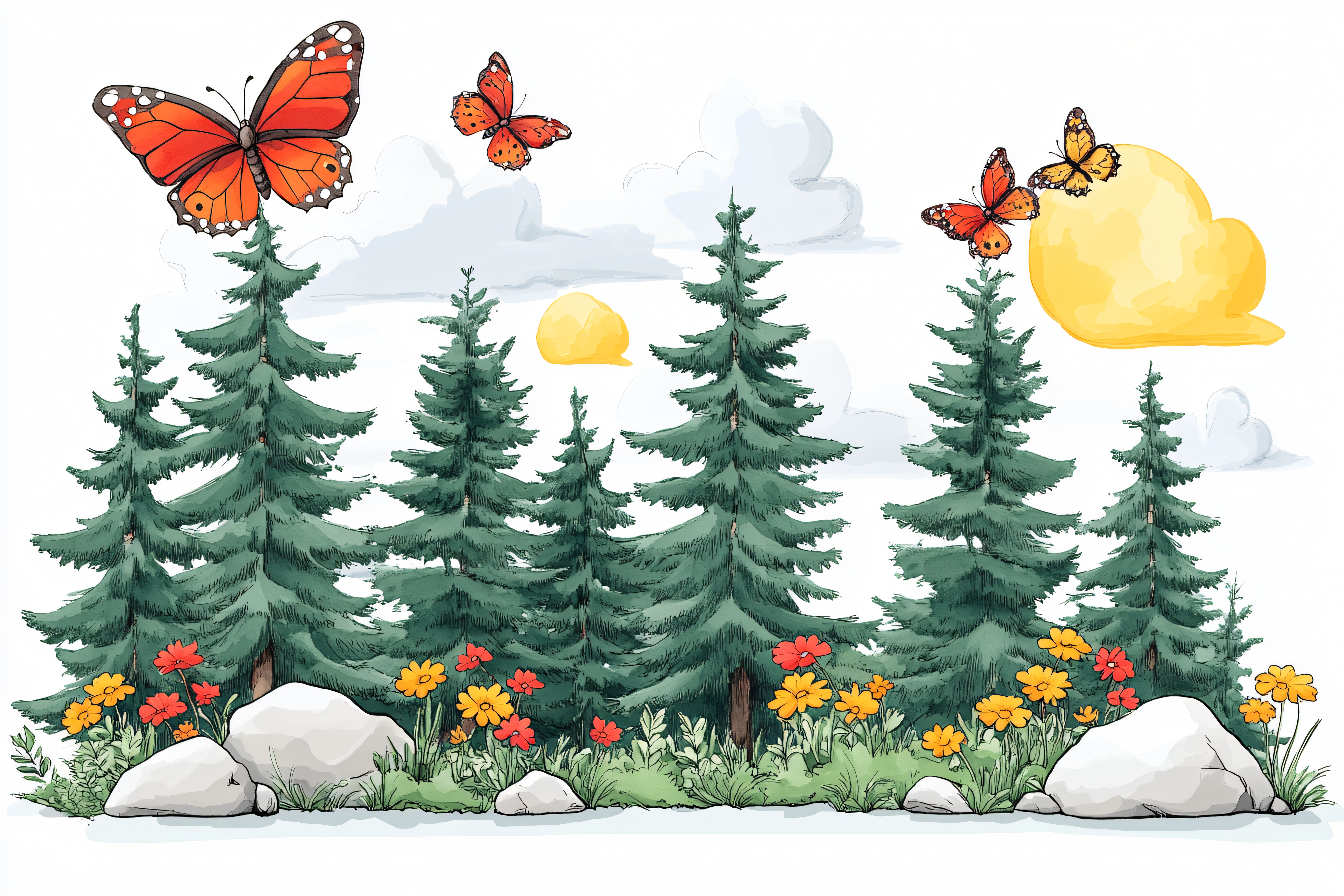 Forest Scene With Butterflies
