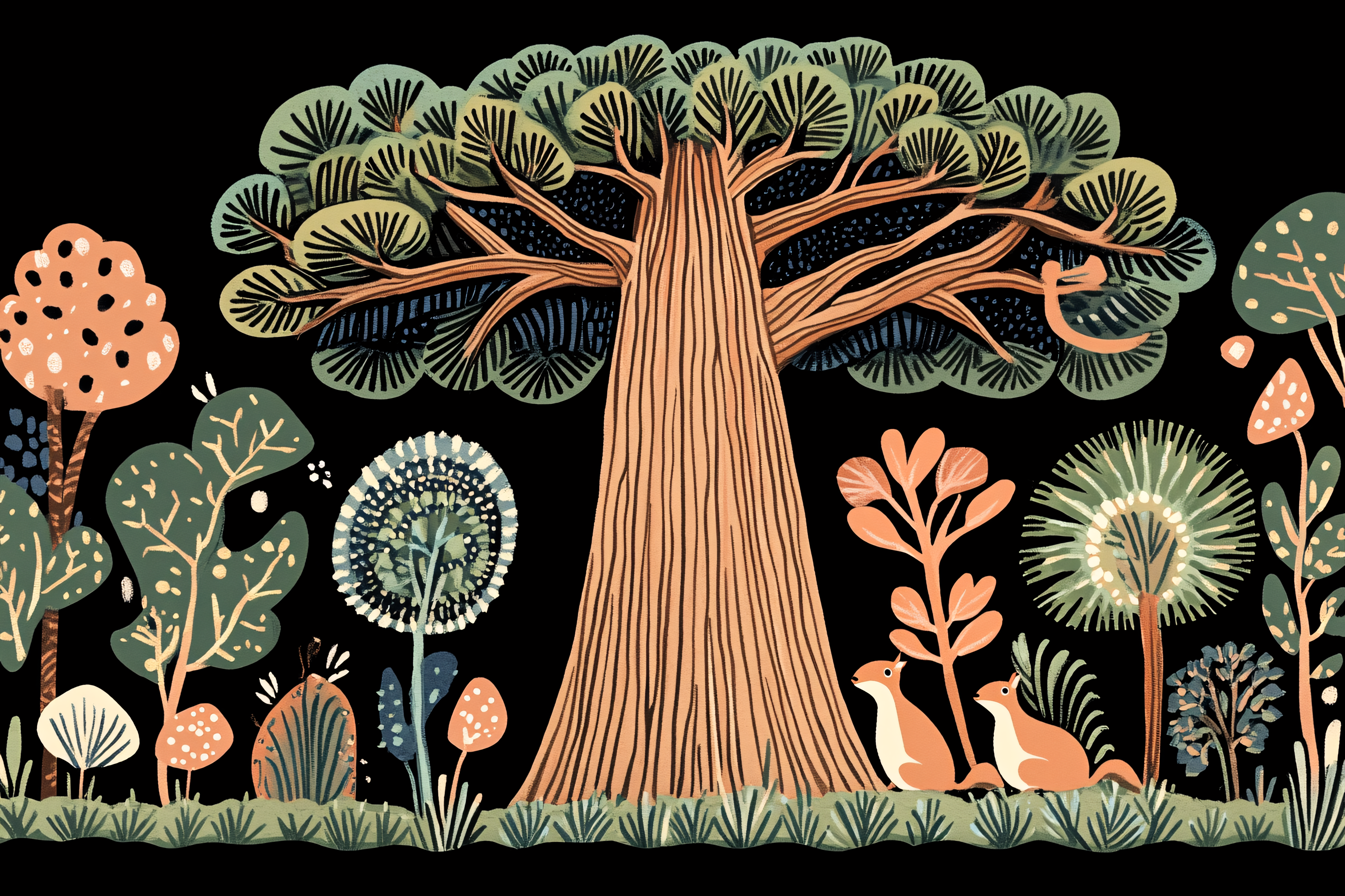 Forest Scene With Squirrels