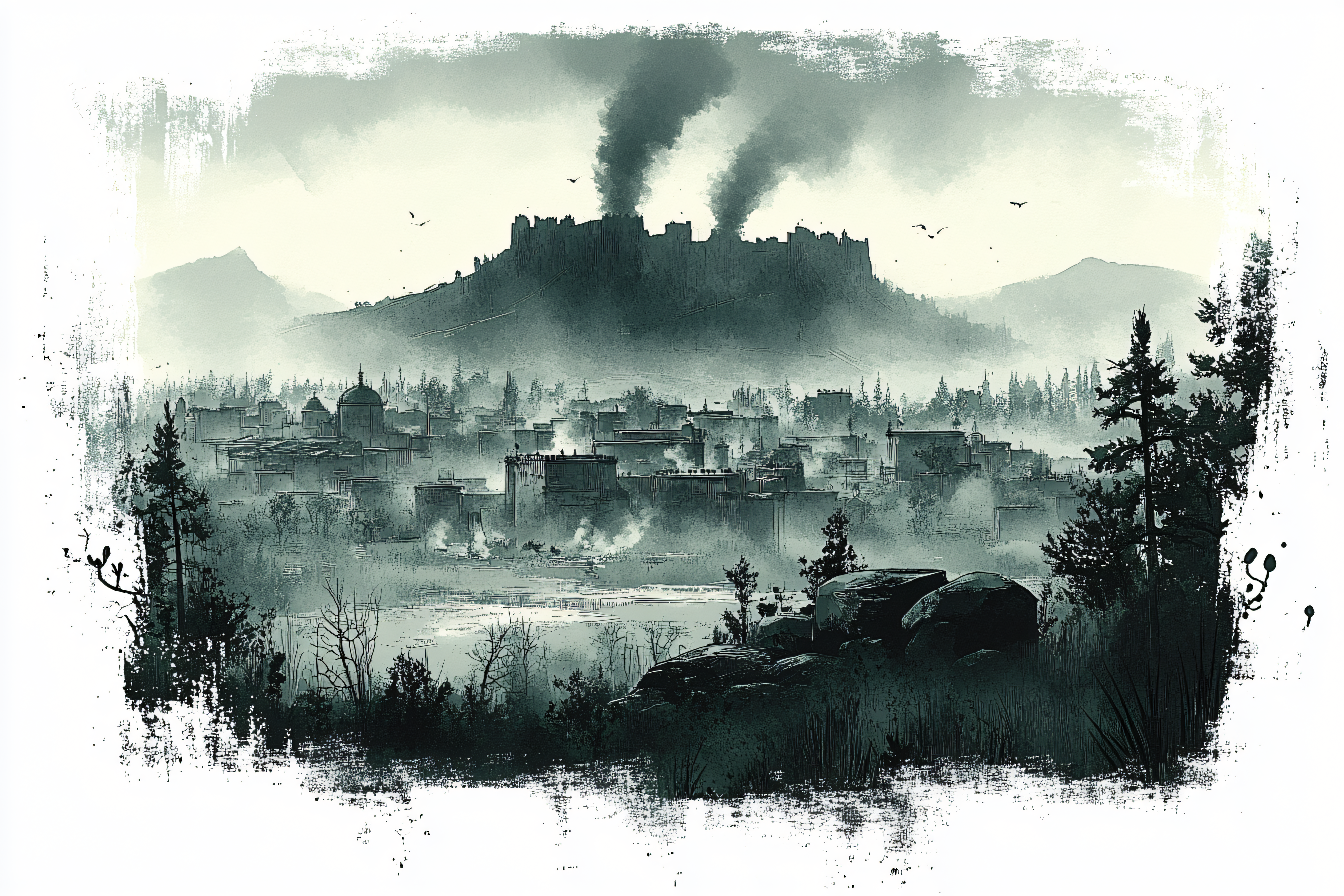 Fortress City Under Smoke