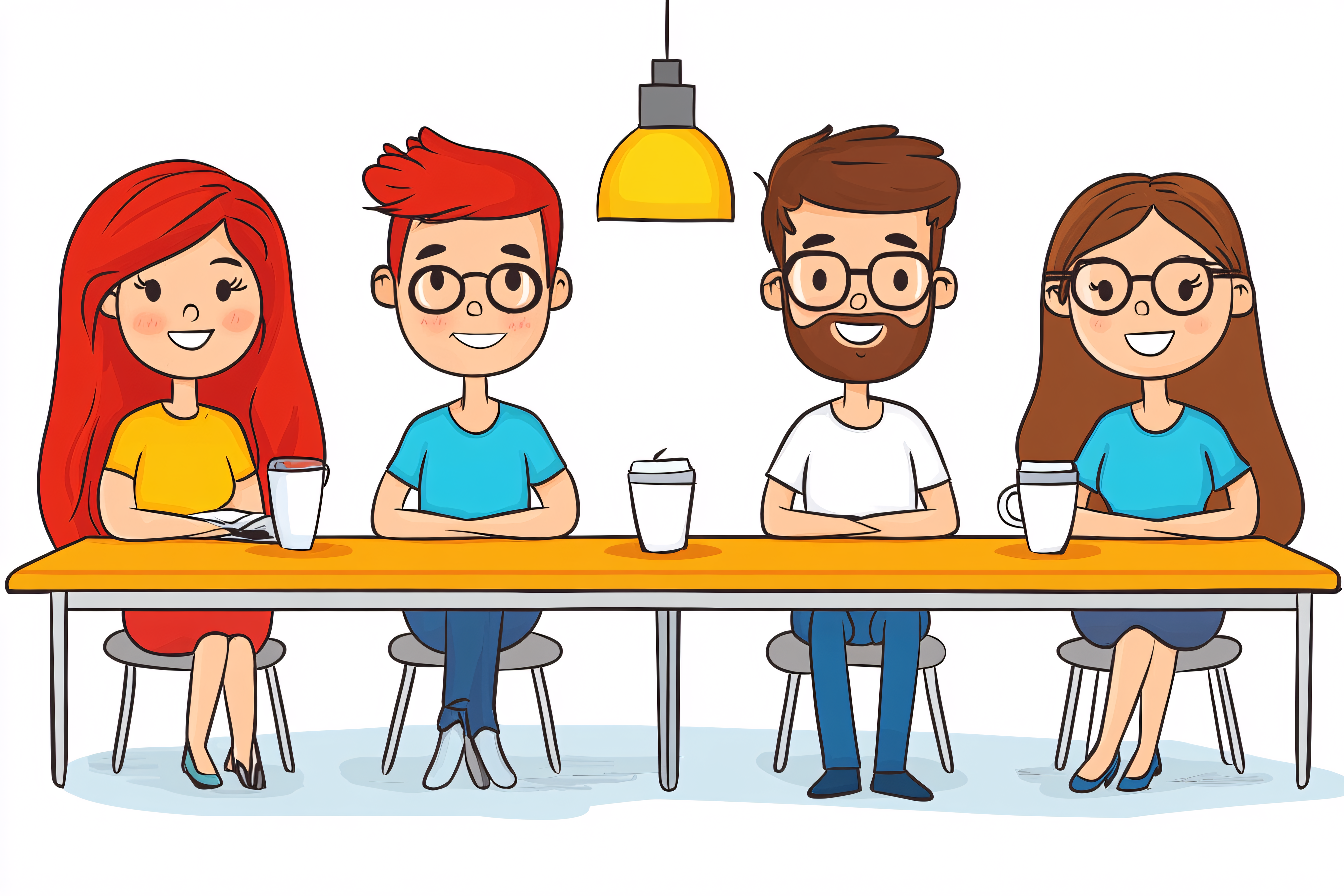 Four People at a Table Having Coffee