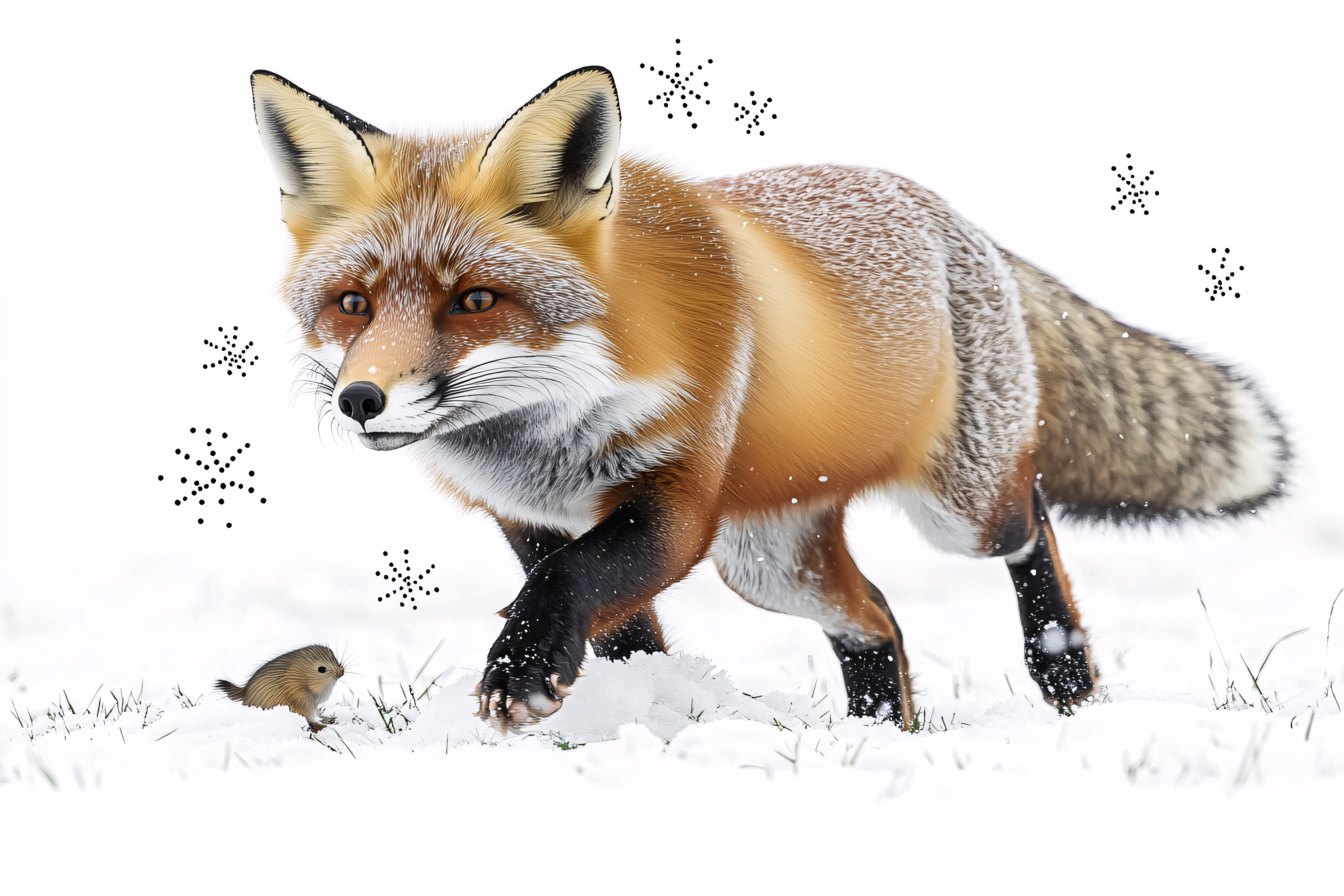 Fox And Mouse In Snow