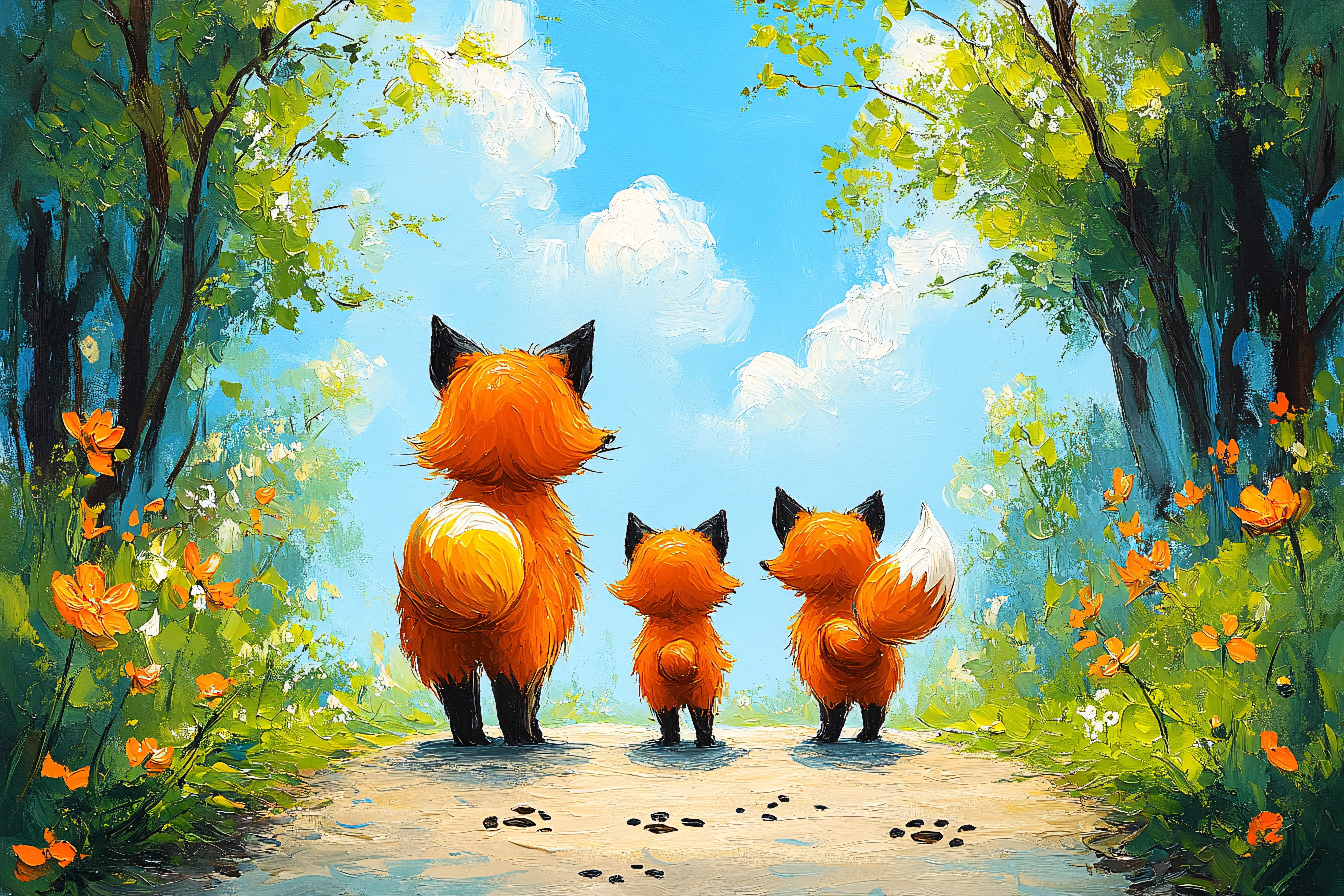 Fox Family In Sunny Glade