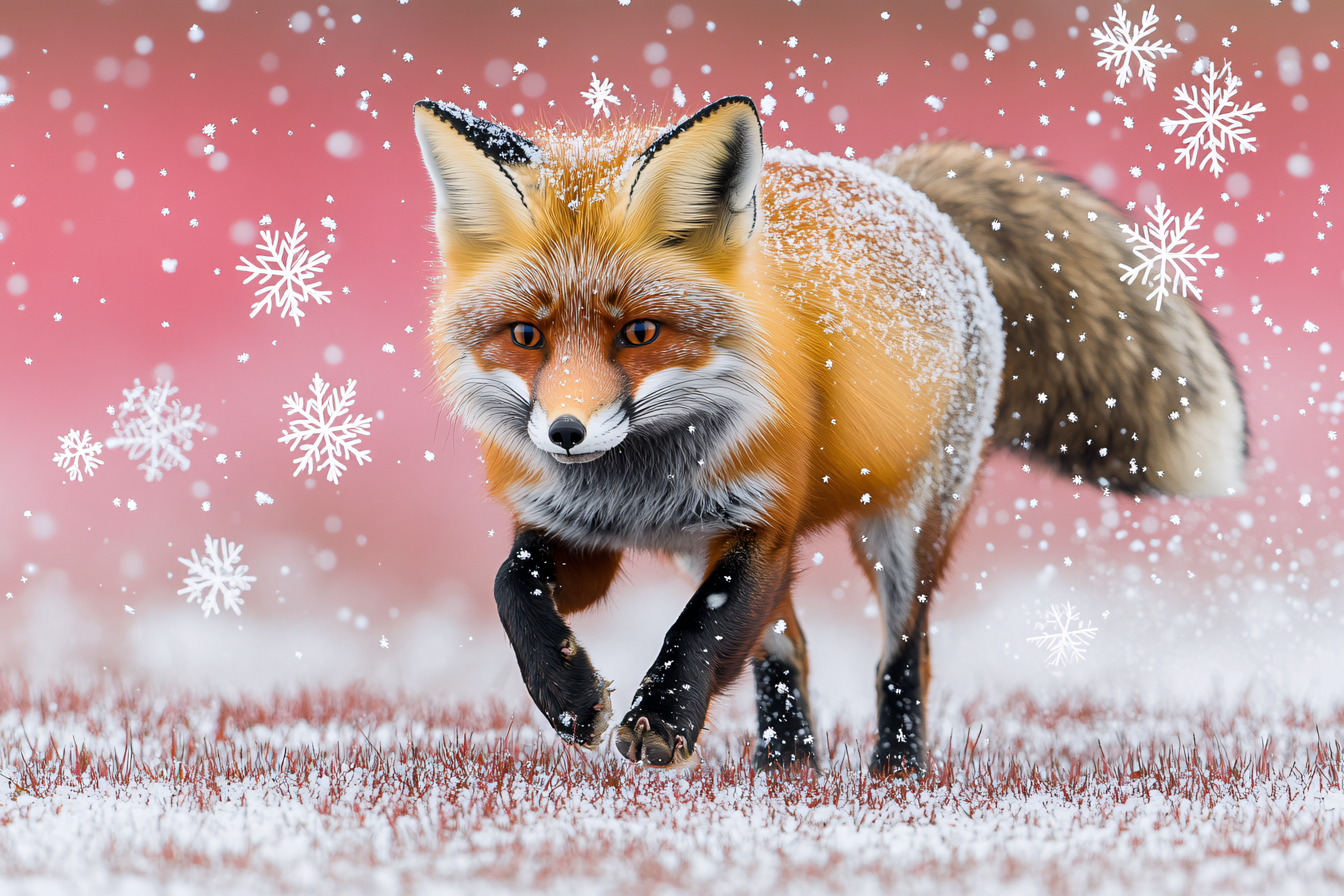 Fox Walking In Snowfall