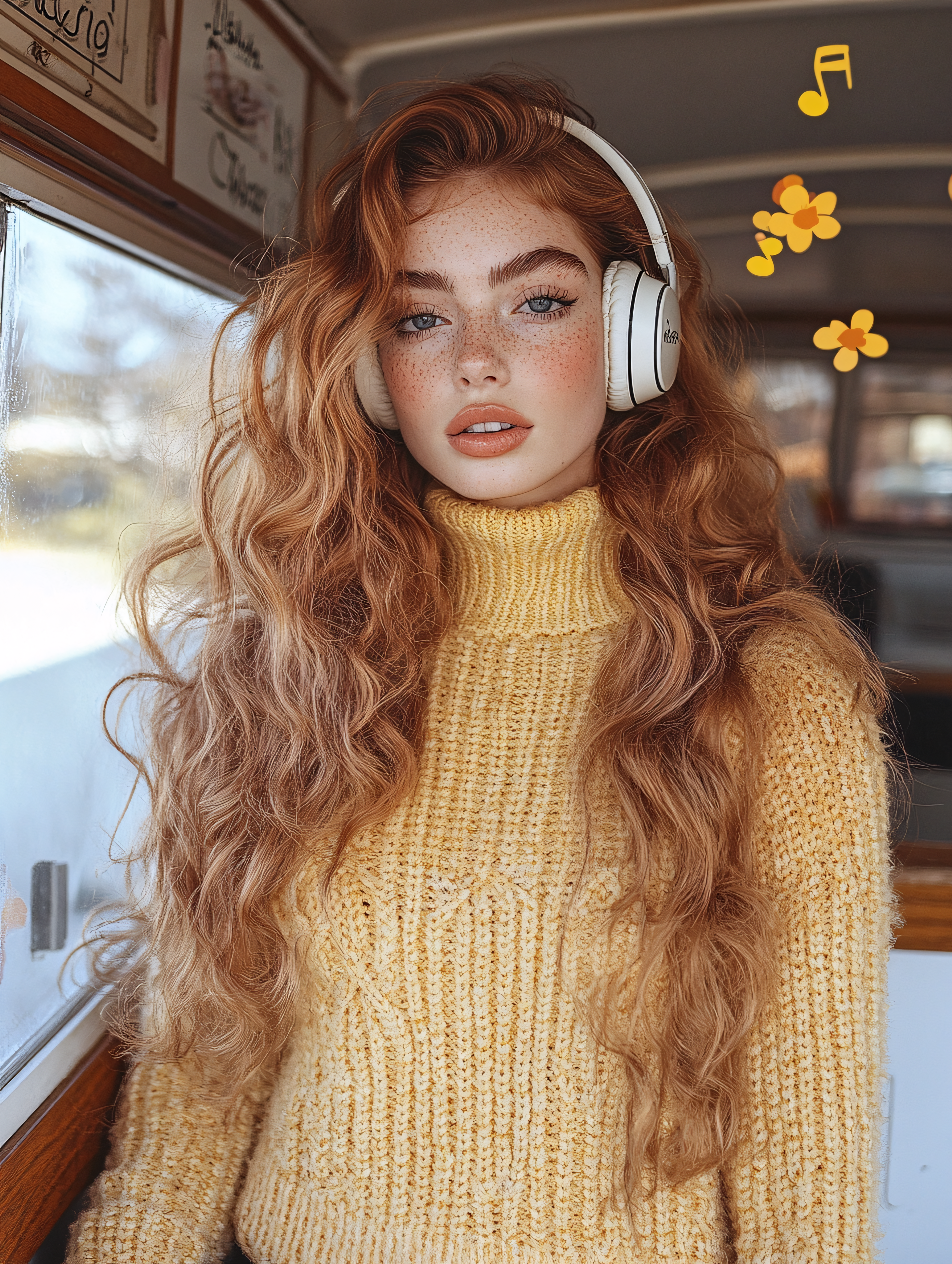 Freckled Beauty Listening to Music