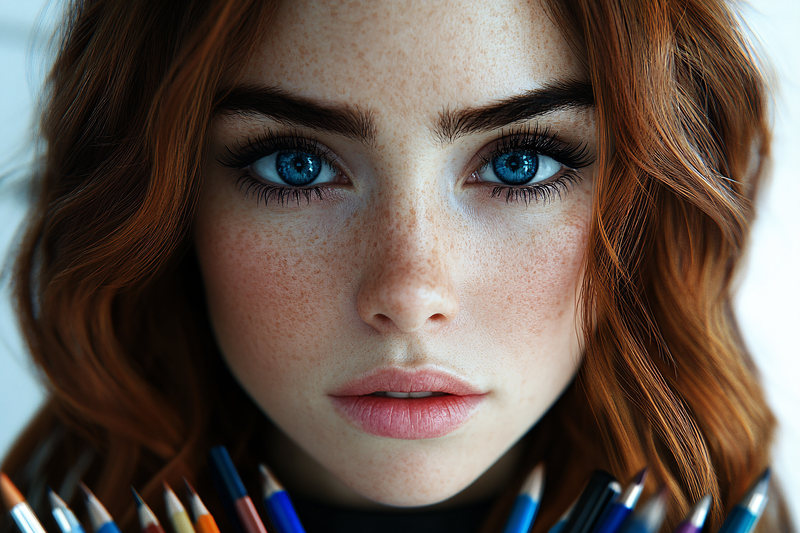 Freckled Beauty with Pencils