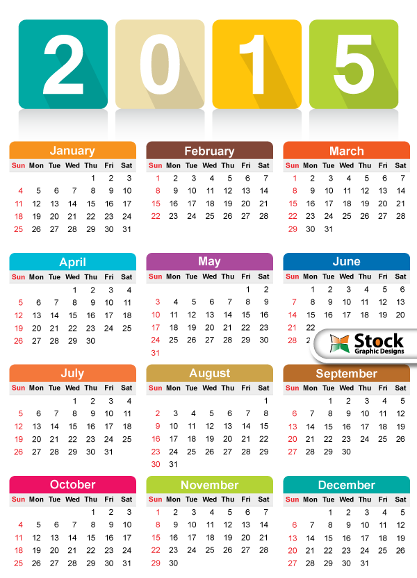 Free Colorful Calendar 2015 Vector Template