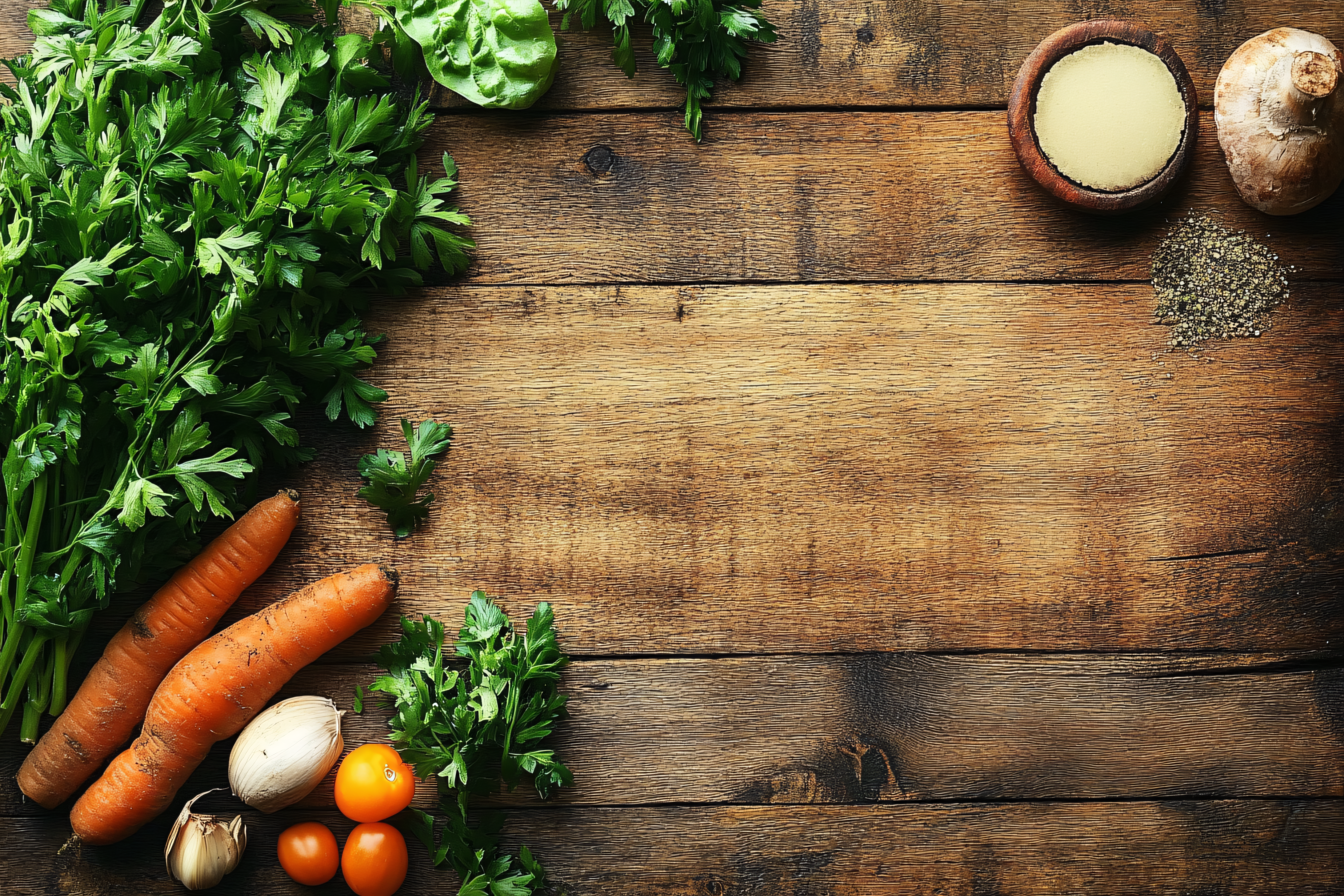 Fresh Ingredients On Wooden Table