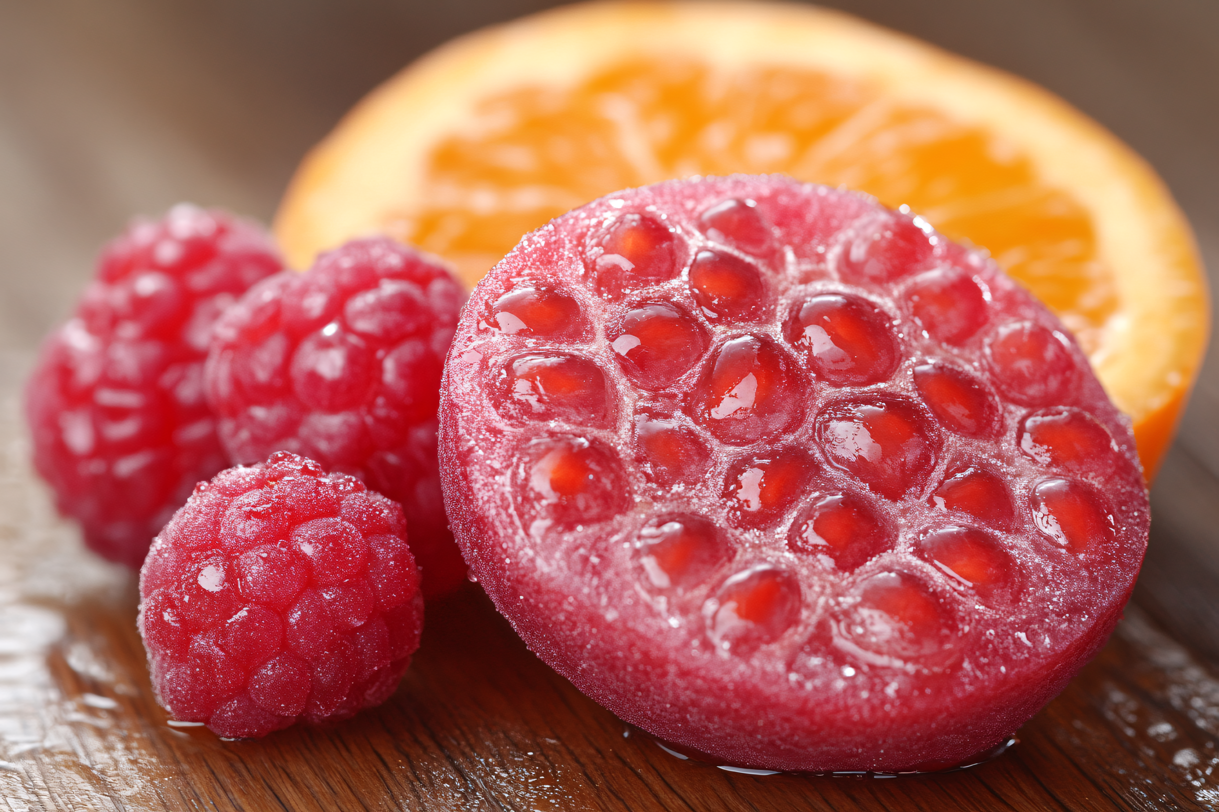 Fresh Raspberries and Orange Slice