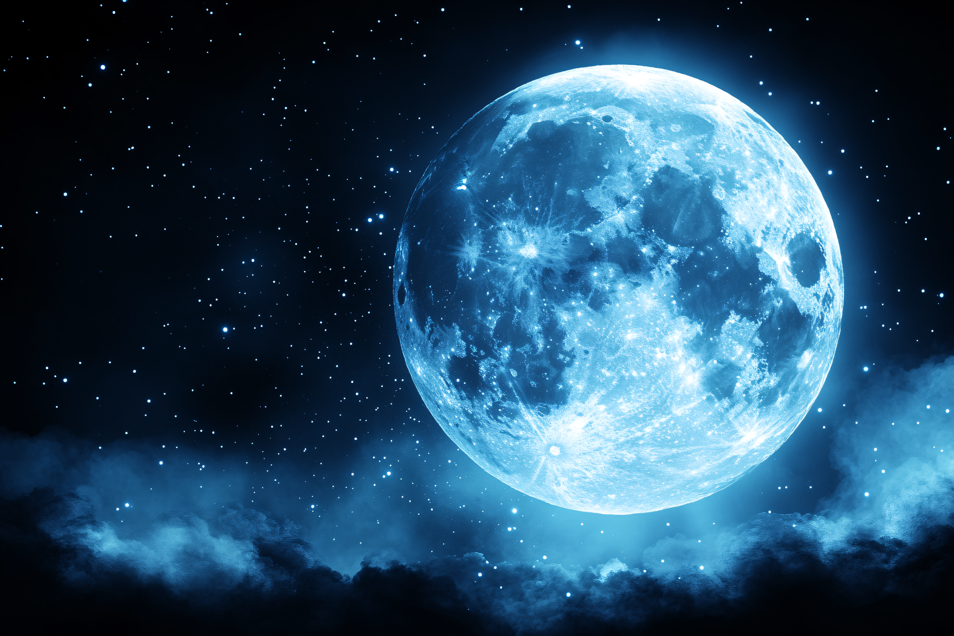 Full Blue Moon In Starry Night