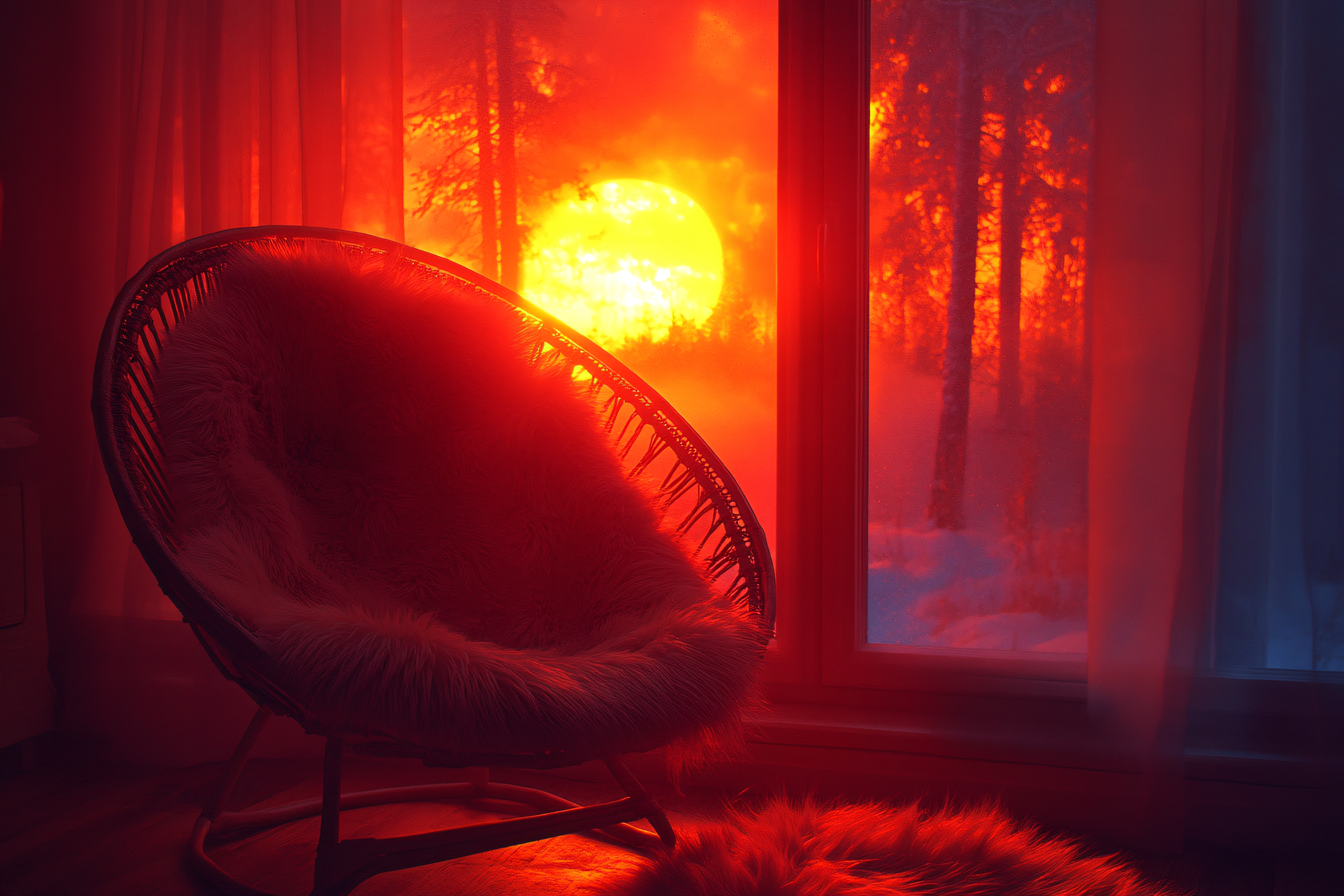 Furry Chair At Sunset Window