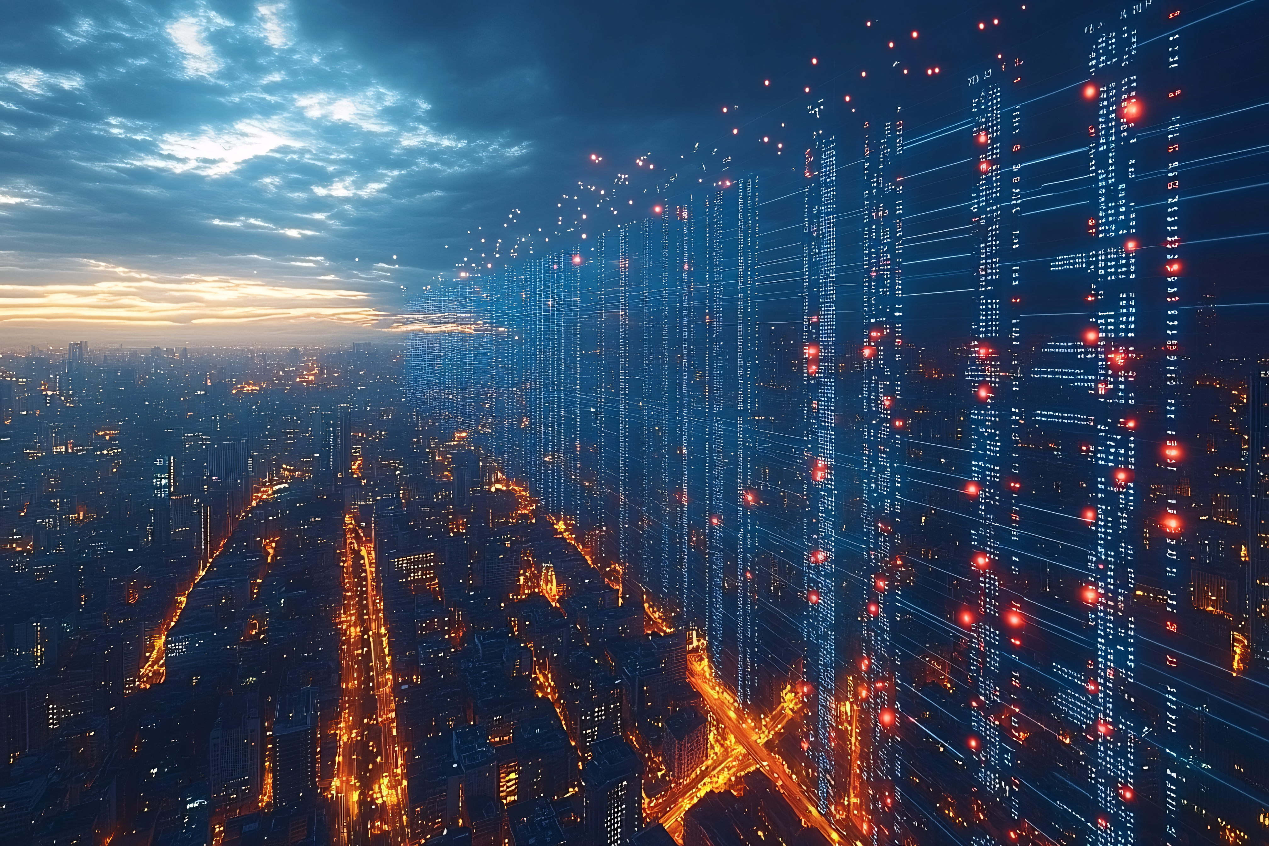 Futuristic Cityscape With Data Streams