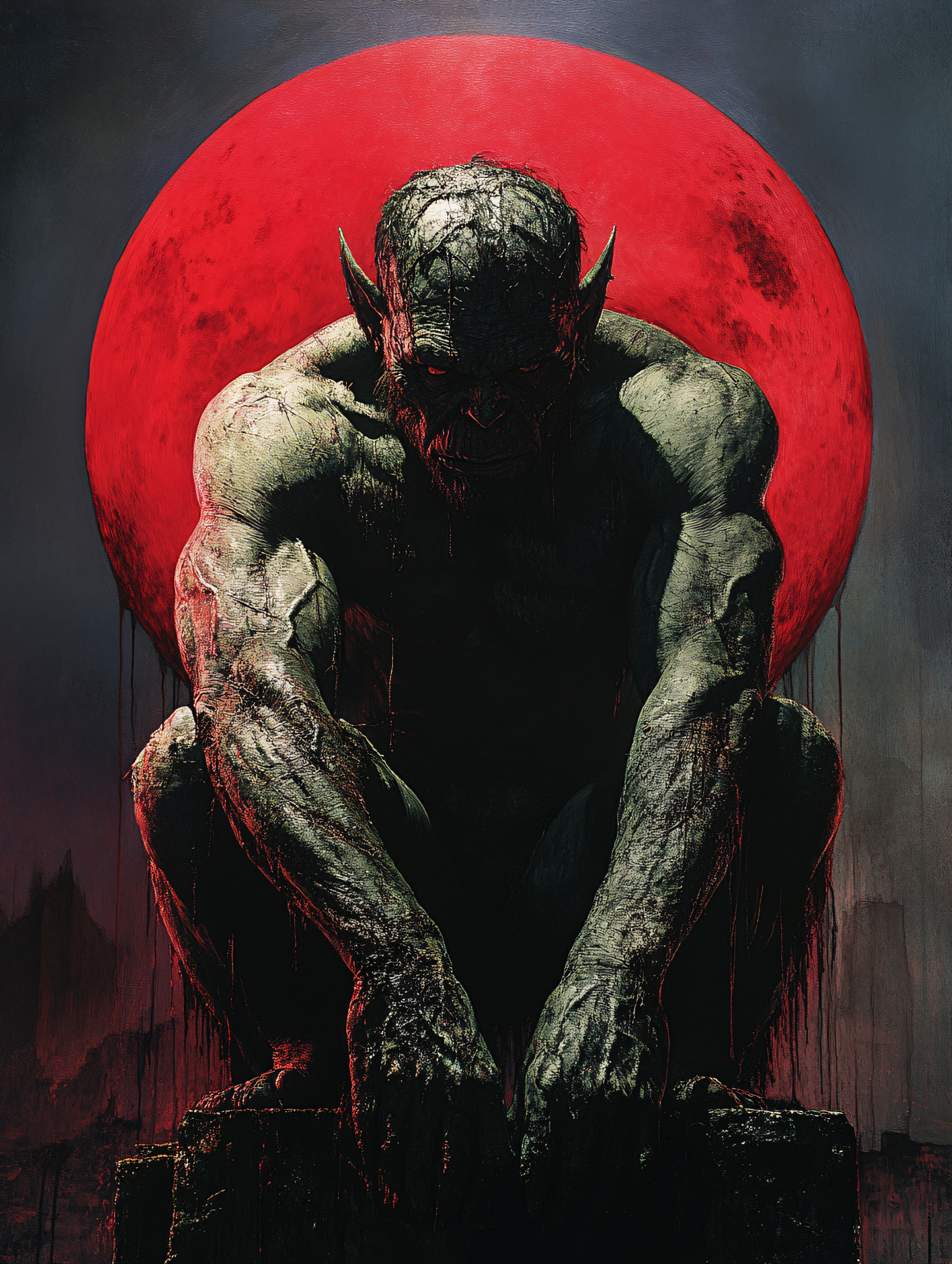 Gargoyle Under Blood Moon