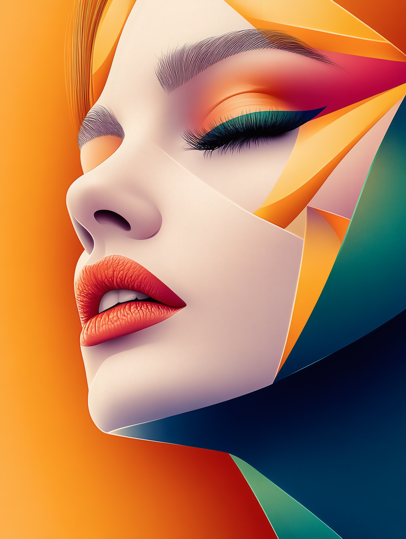 Geometric Beauty with Bold Makeup