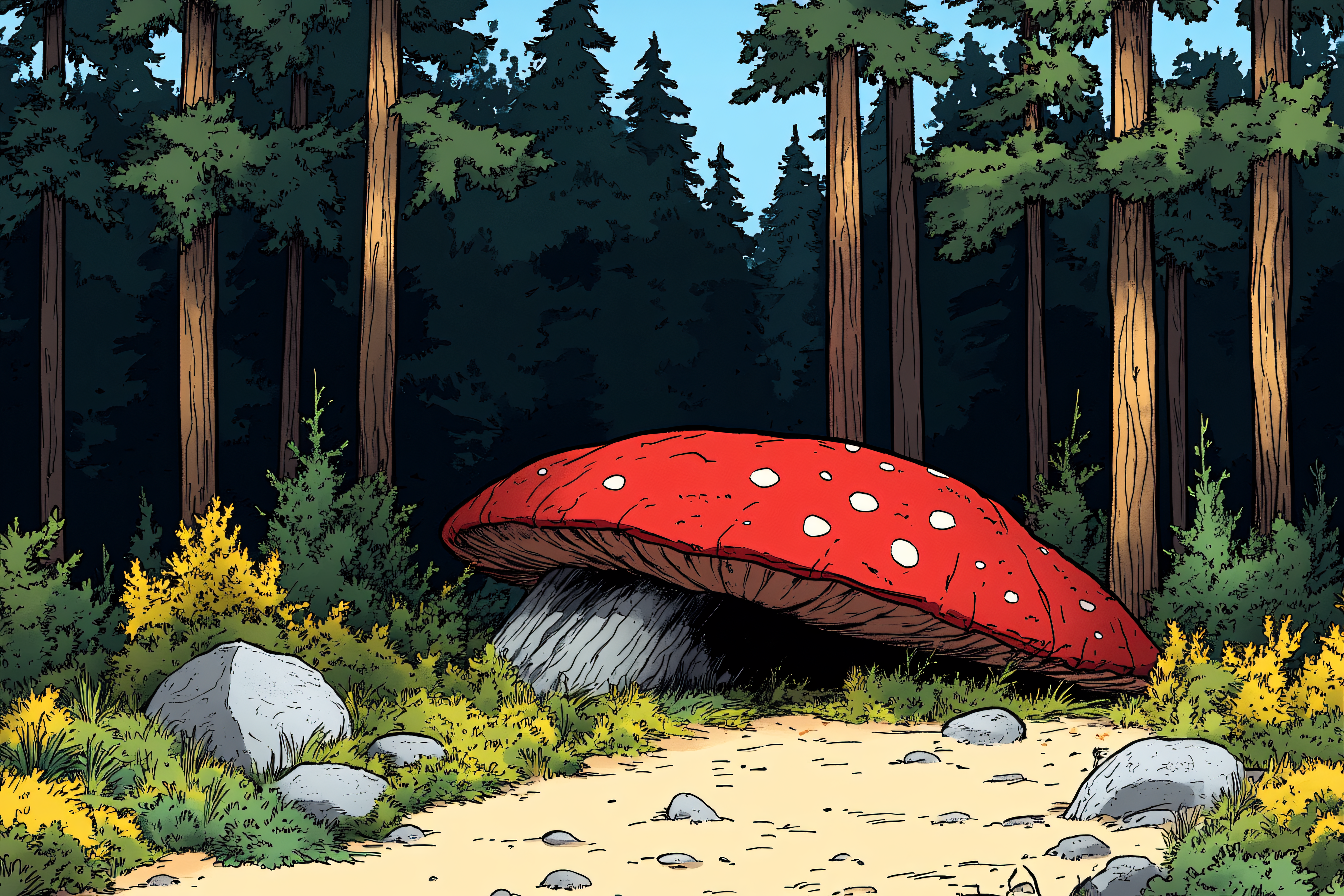 Giant Red Mushroom in Forest