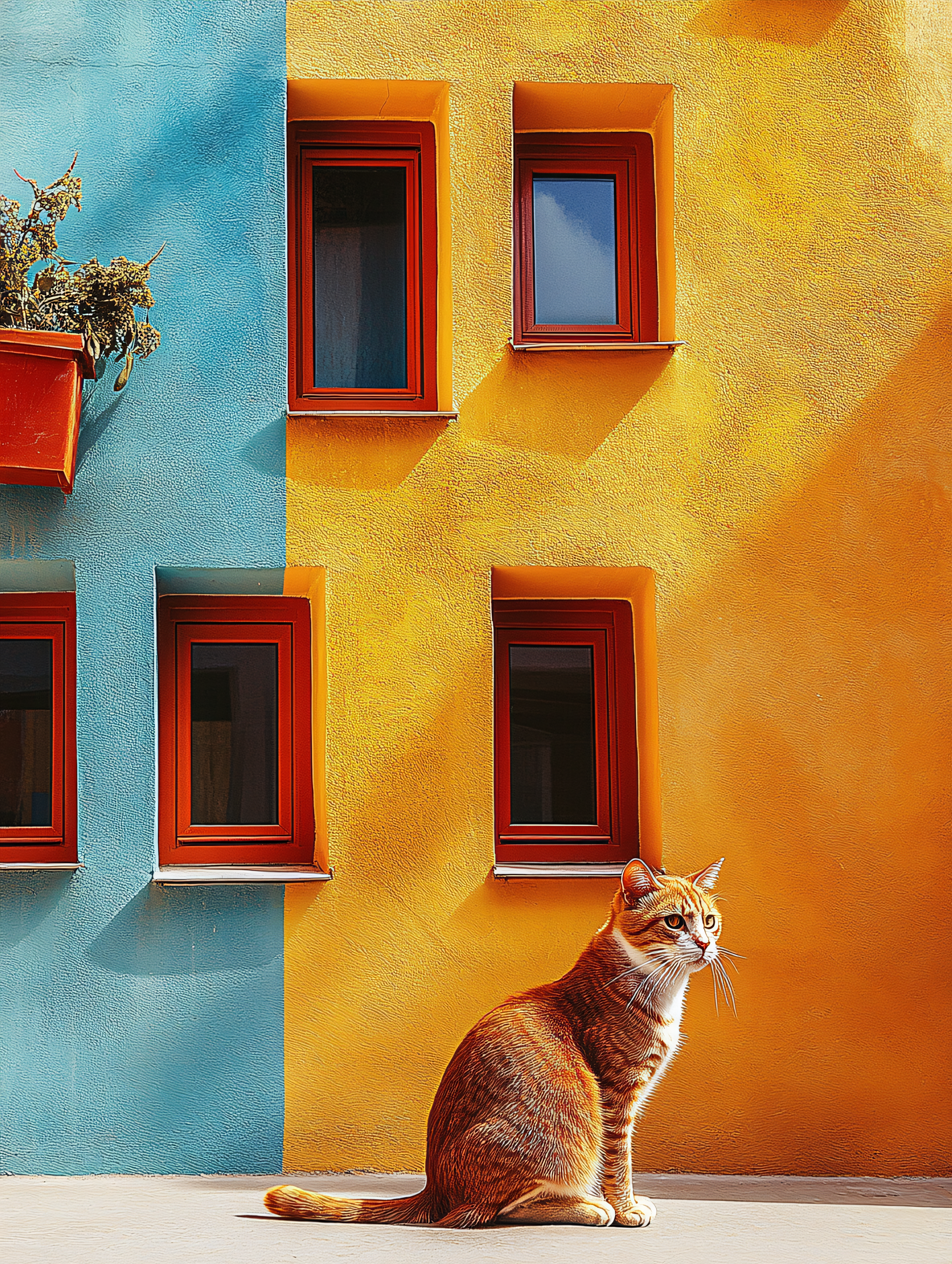Ginger Cat by Colorful Building