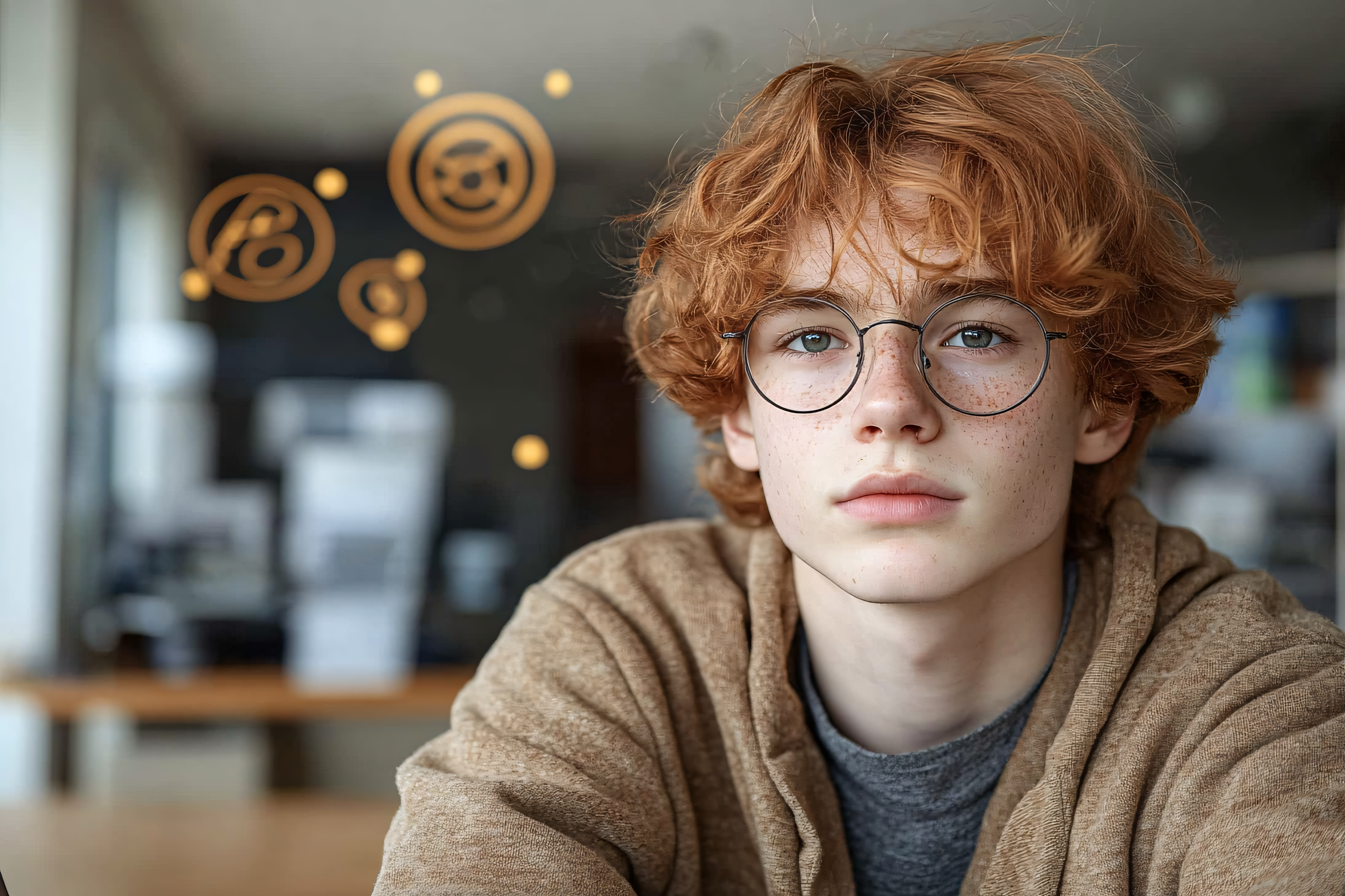 Ginger Teenager Portrait with Round Glasses