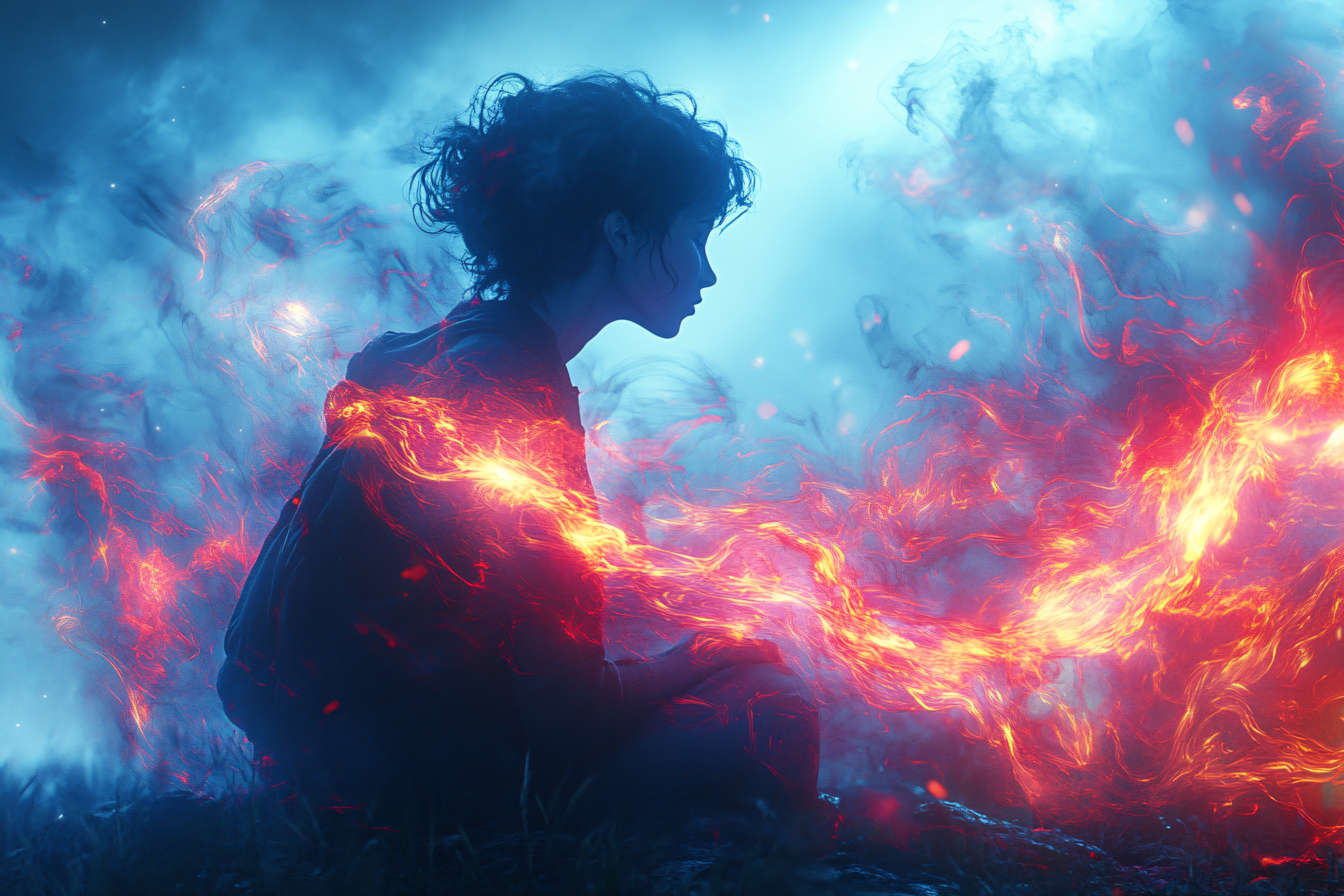 Girl Engulfed In Fiery Light