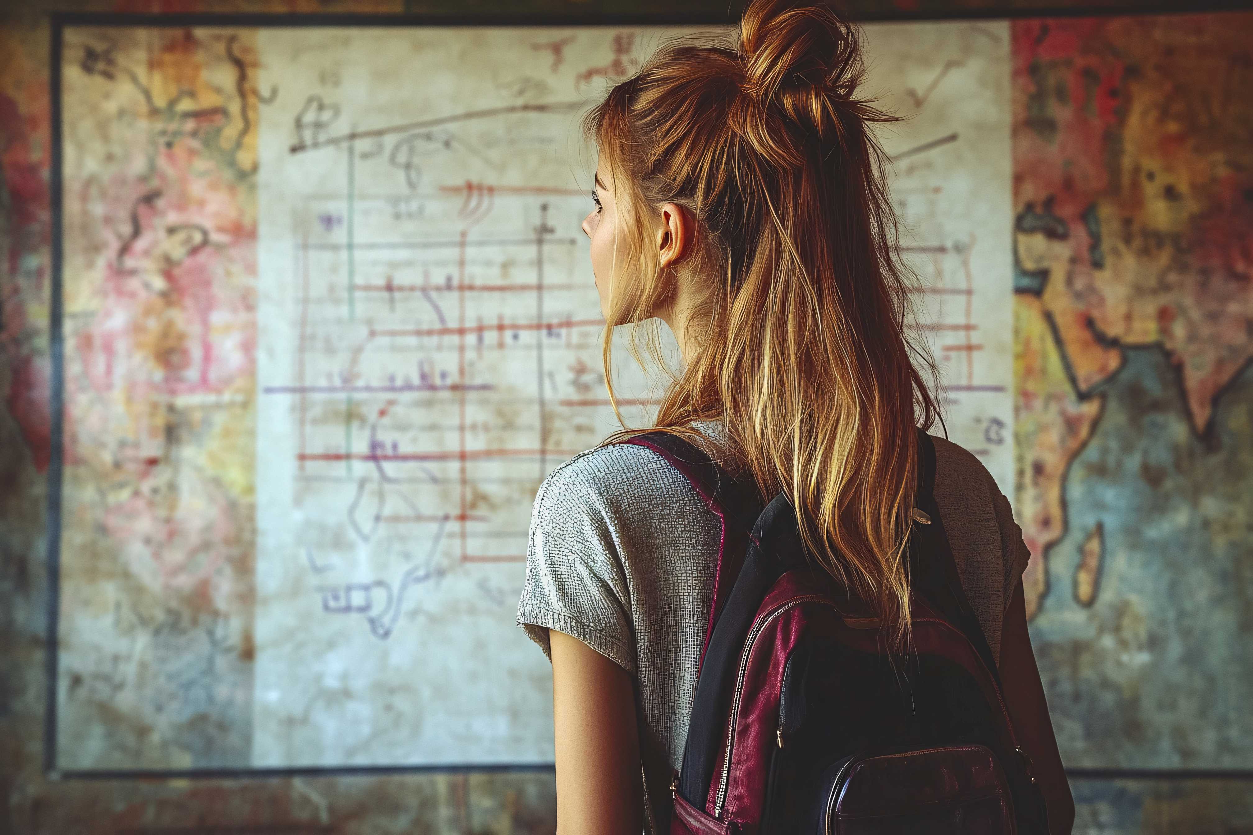 Girl Gazing at Vintage Map