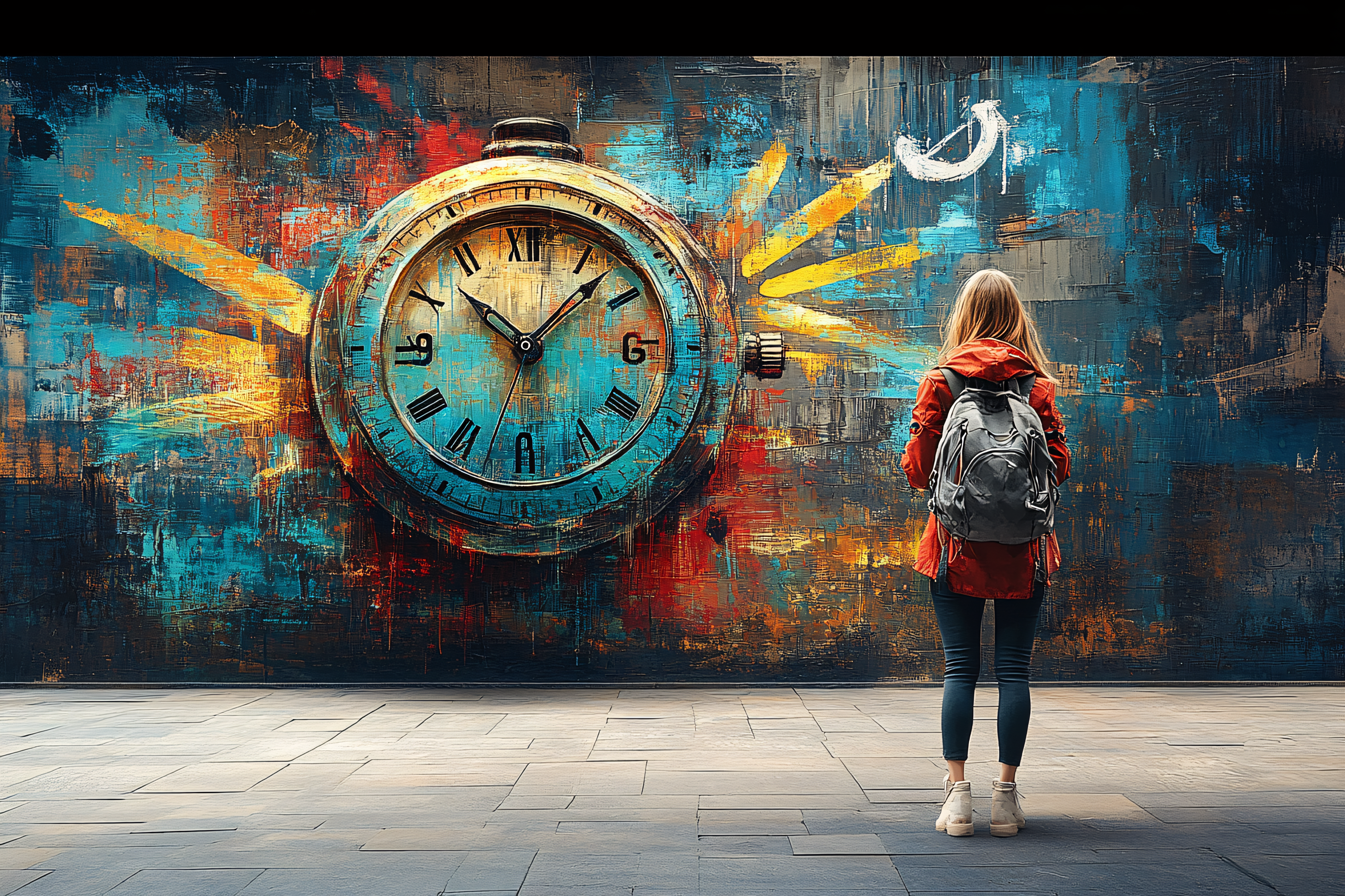 Girl Gazing at Wall Clock Mural