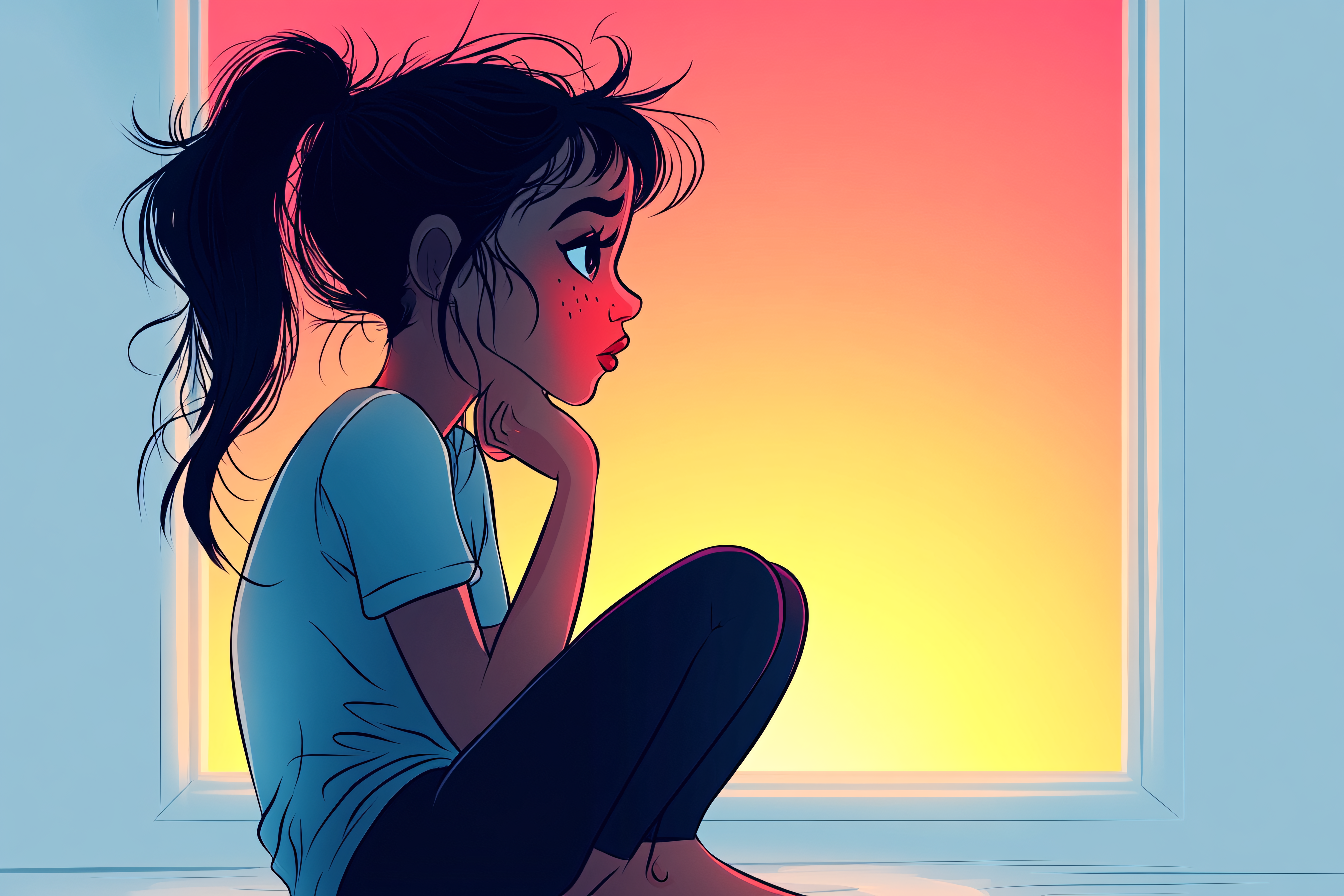 Girl Gazing Out Window