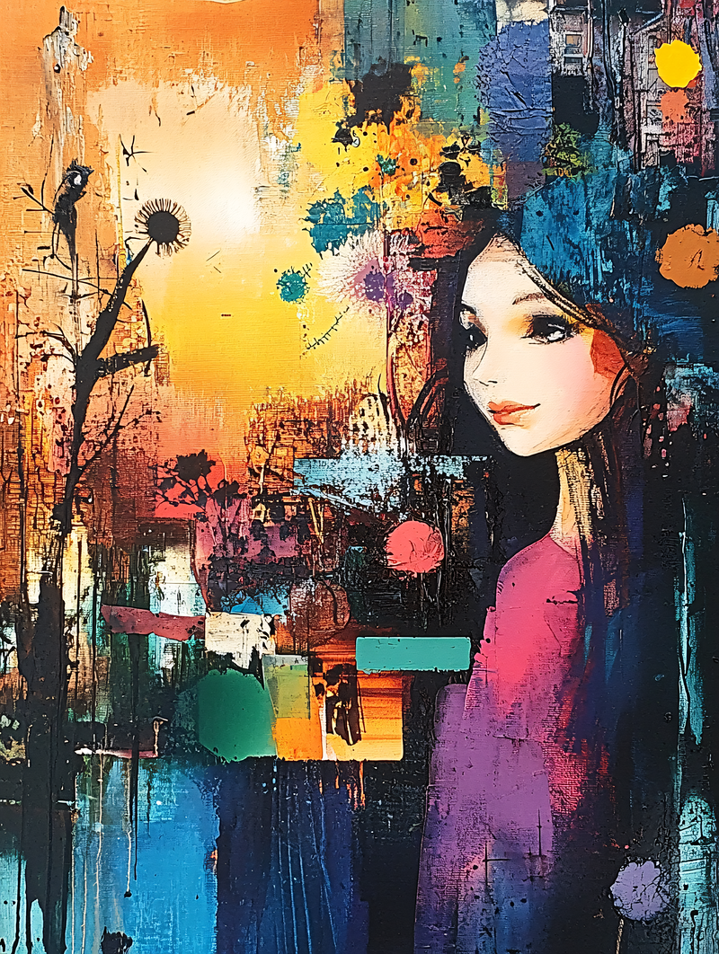 Girl in Abstract Landscape