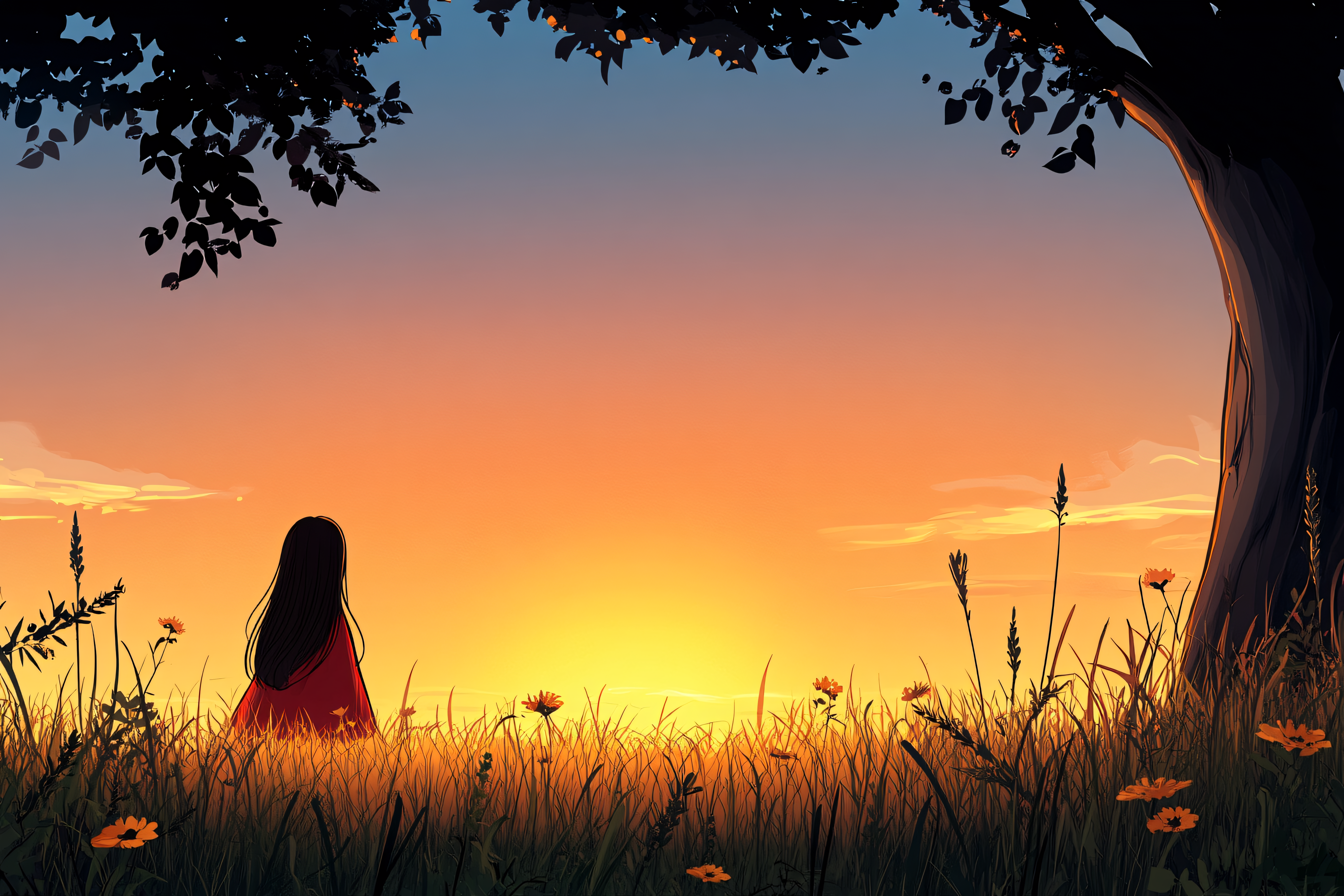 Girl Under Tree Sunset