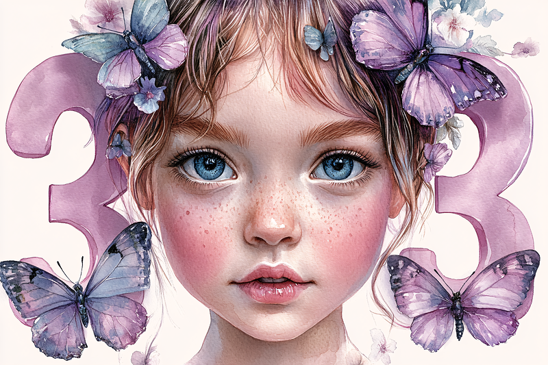 Girl with Butterflies and Number