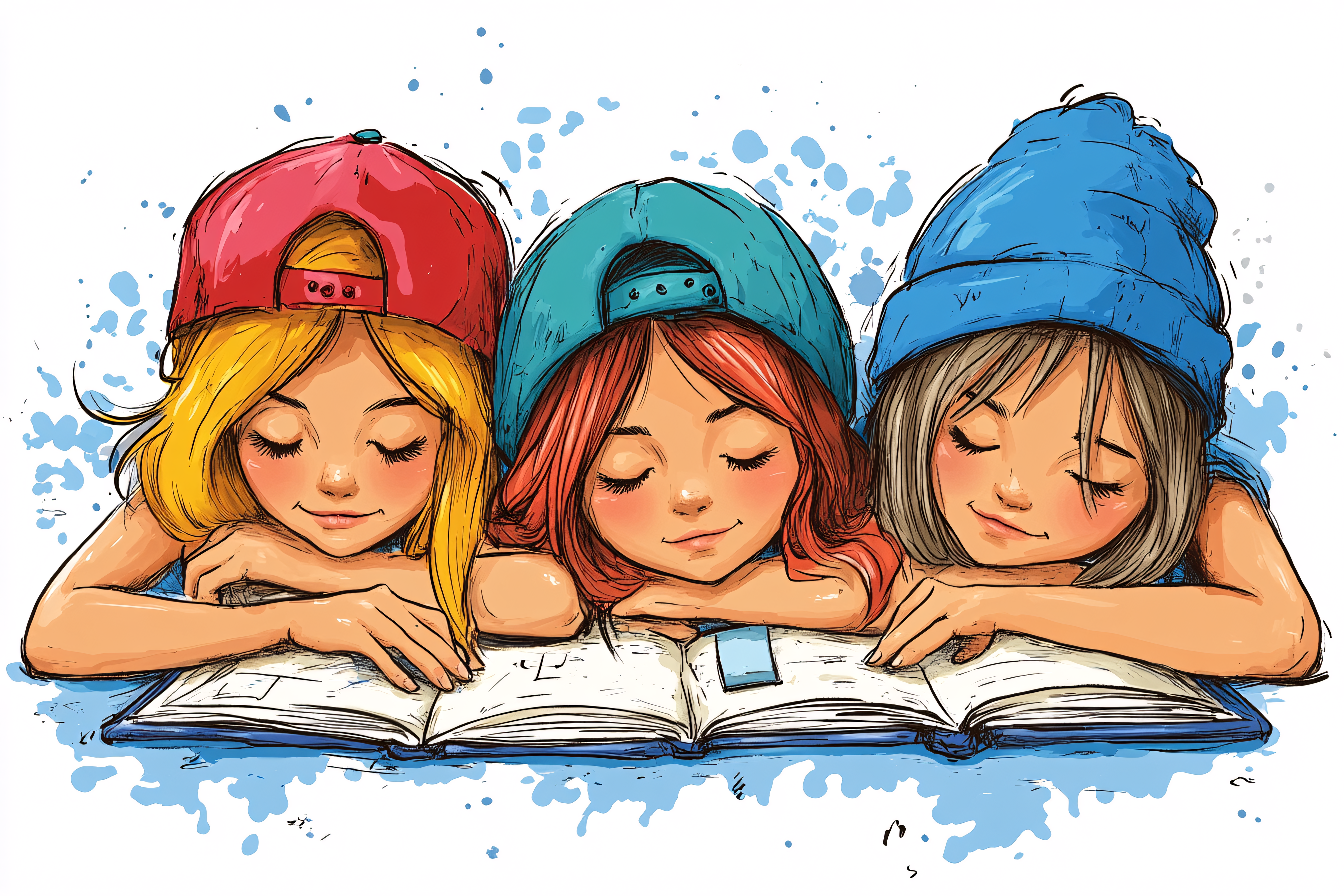 Girls Reading Book Together