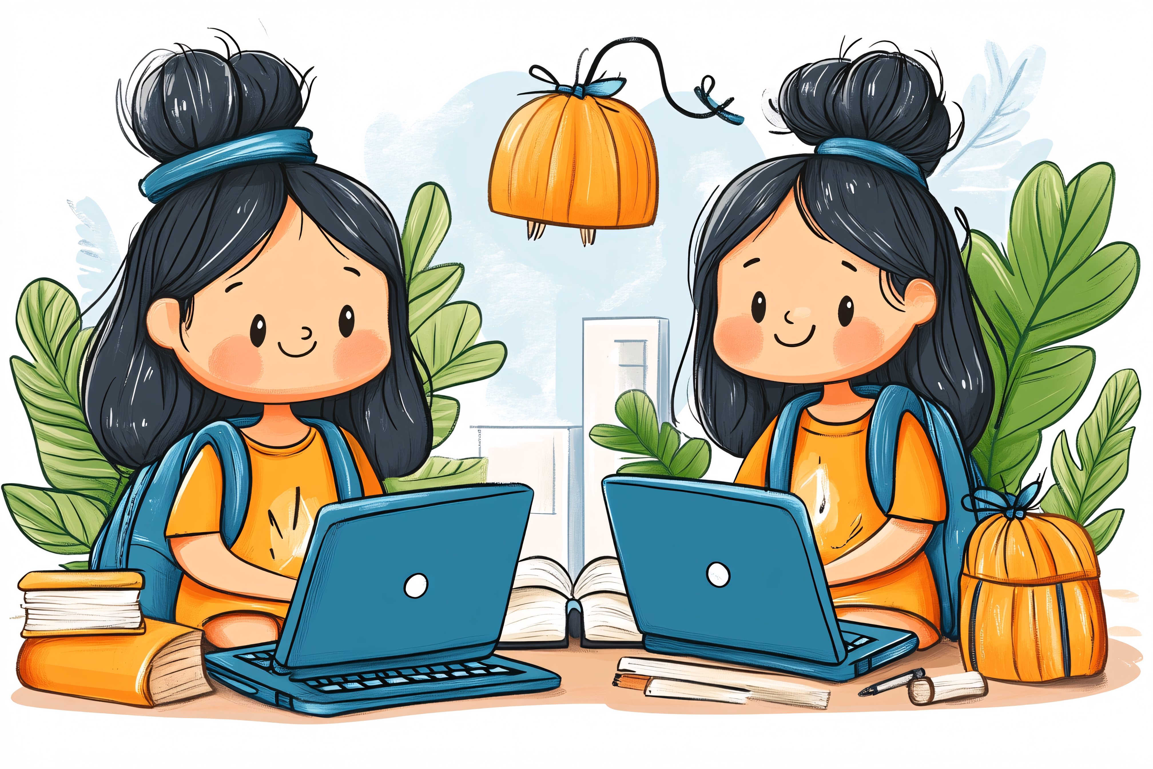 Girls Studying Online