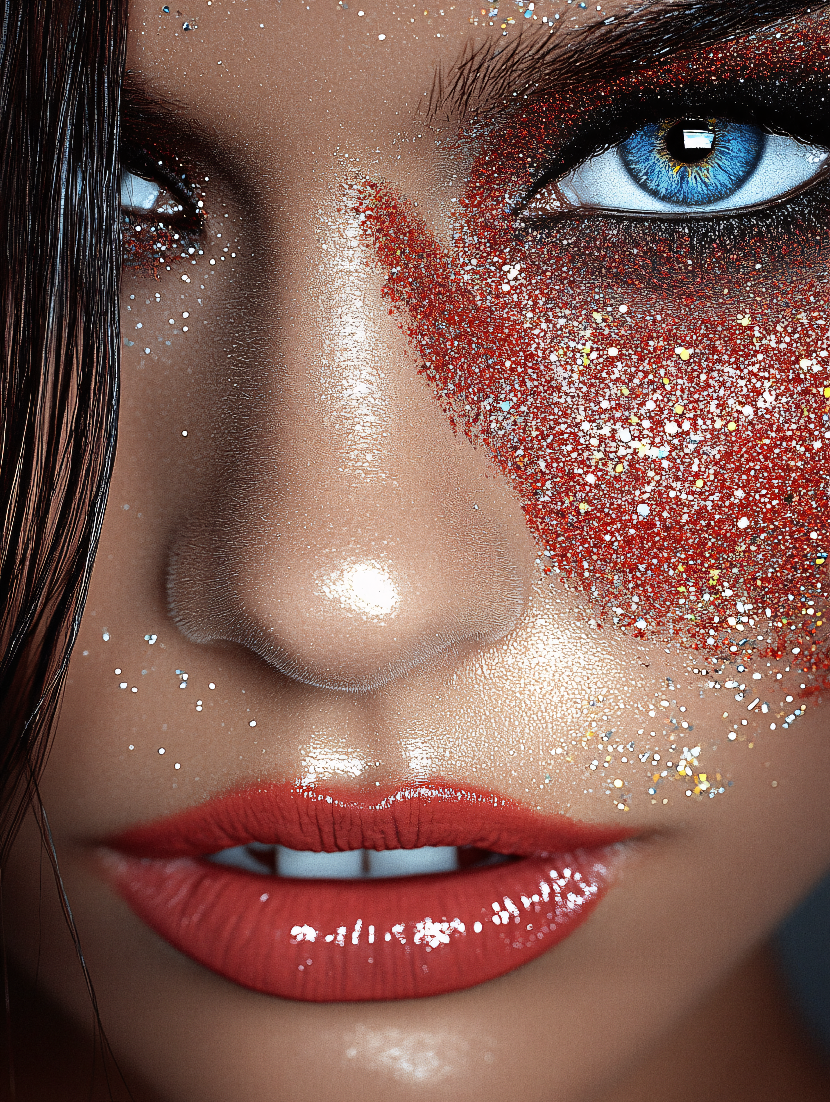 Glamorous Red Glitter Makeup