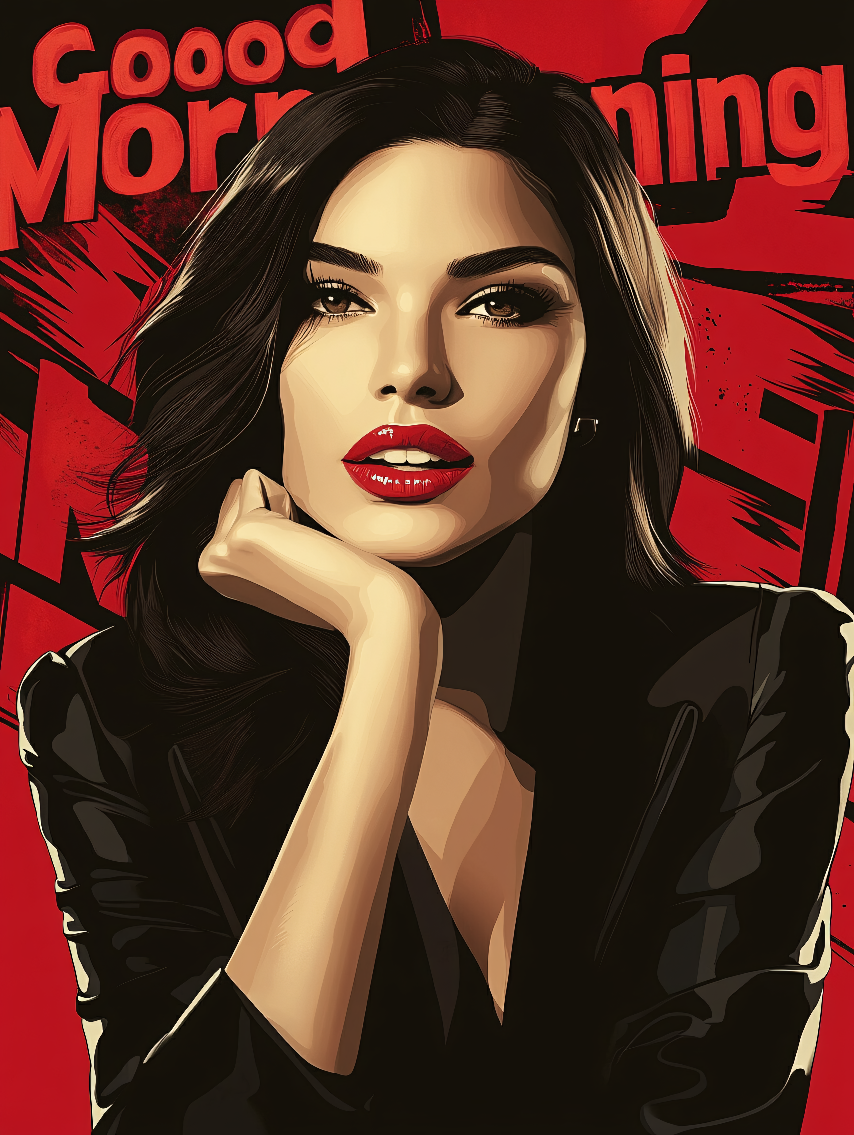 Glamorous Woman In Black Blazer With Red Background