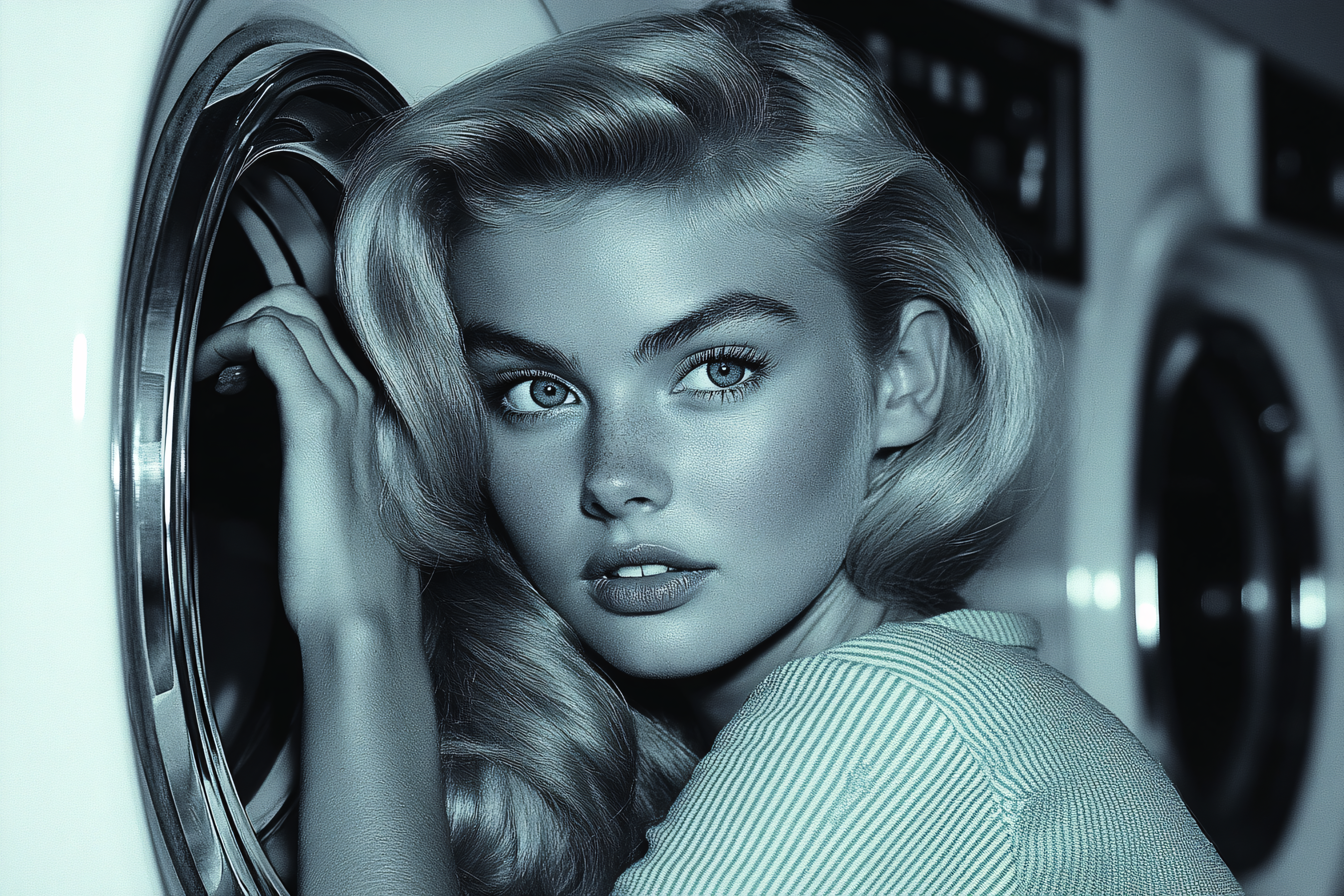 Glamorous Woman Posing Near Washing Machine