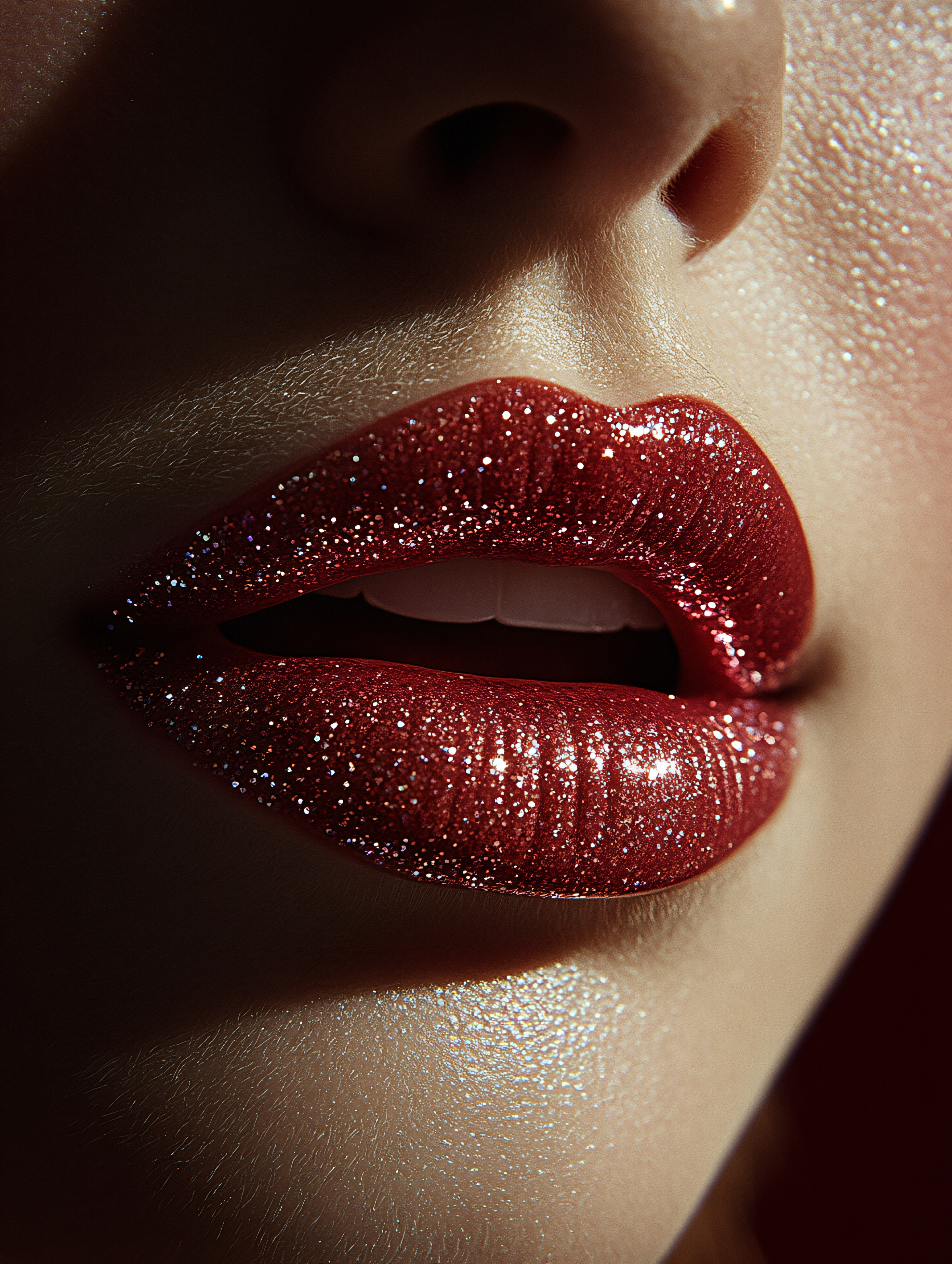 Glittery Red Lips Makeup