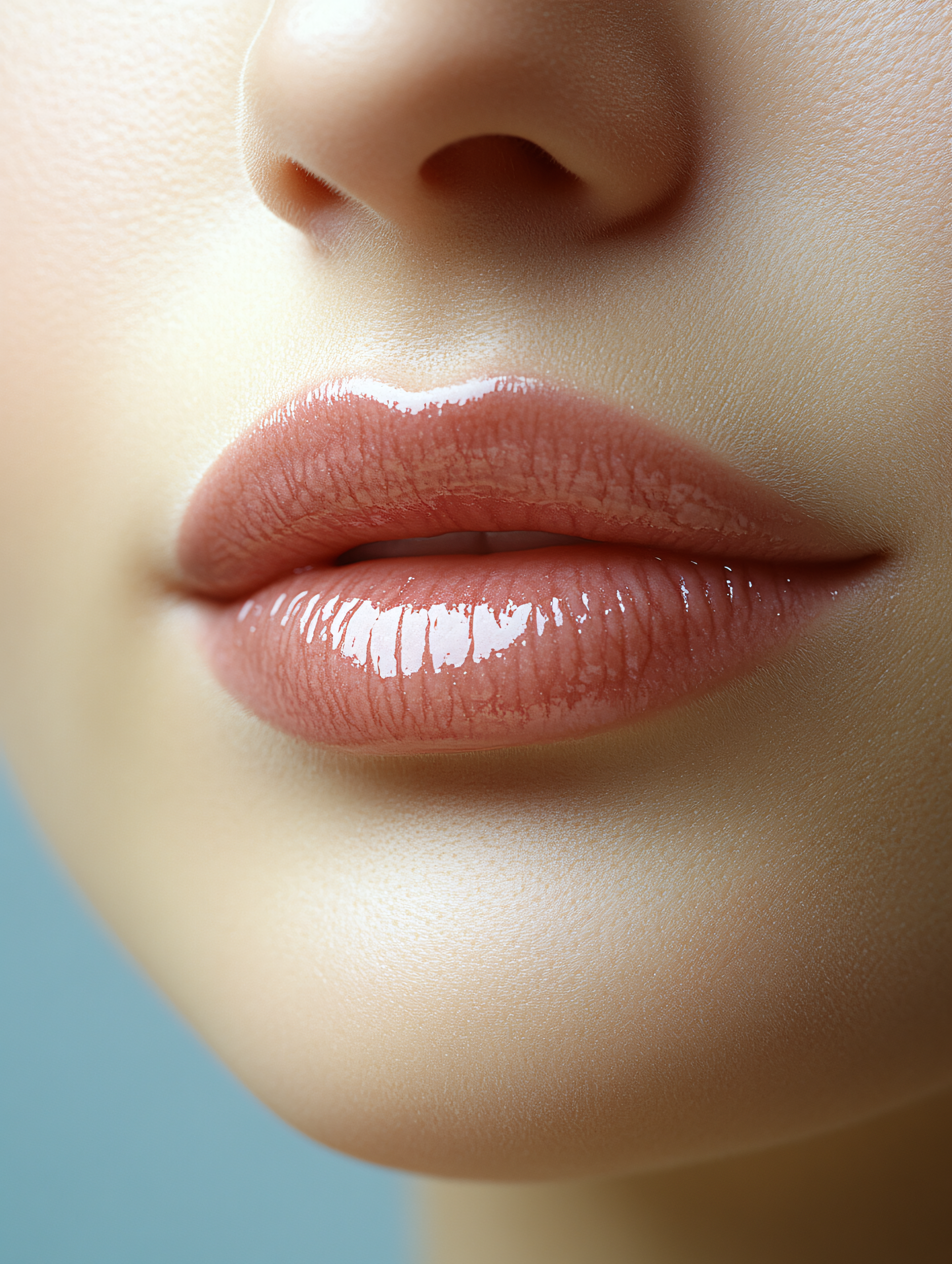 Glossy Pink Lips Close Up