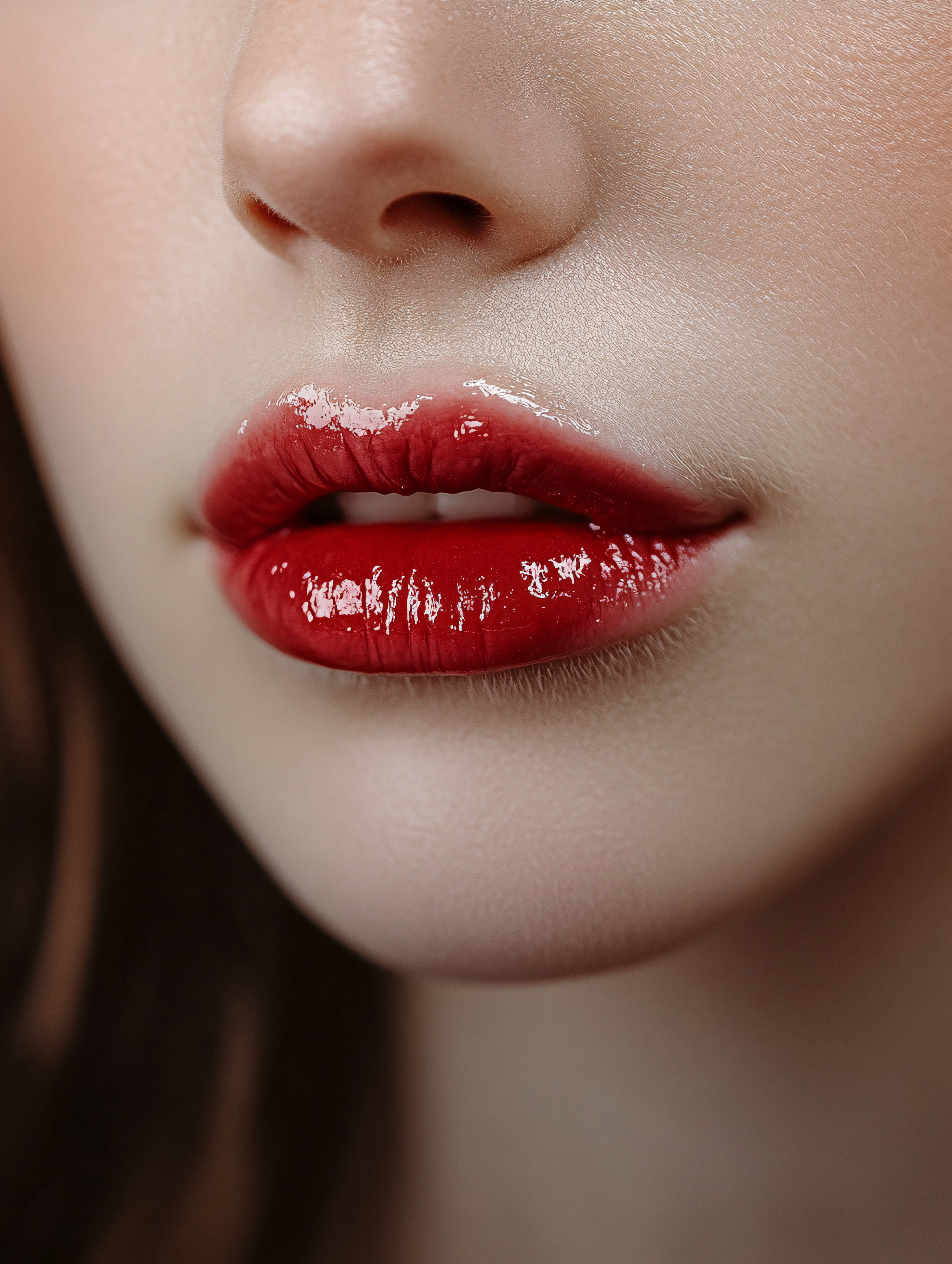 Glossy Red Lips Close-Up