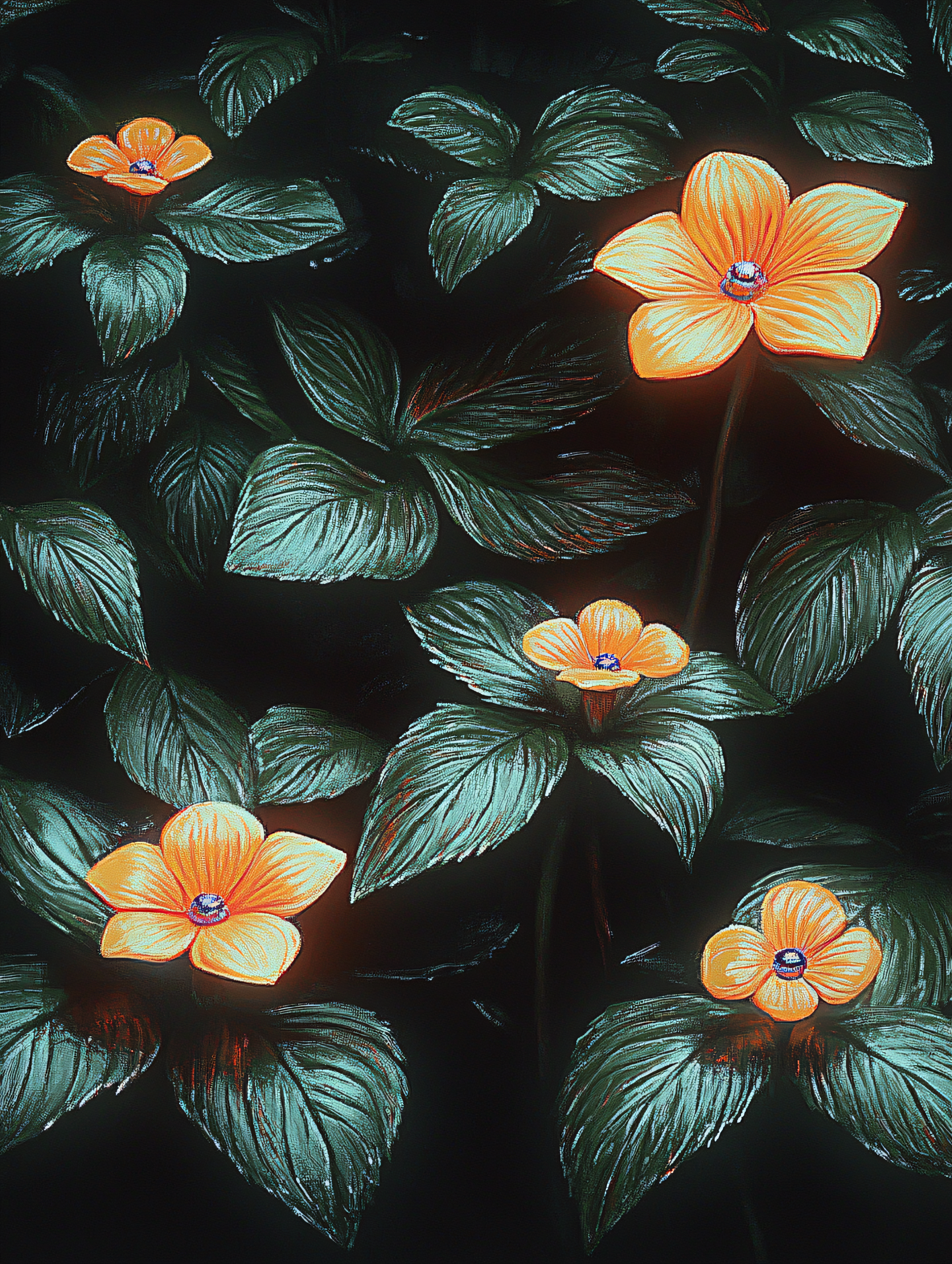 Glowing Flowers In Dark Foliage