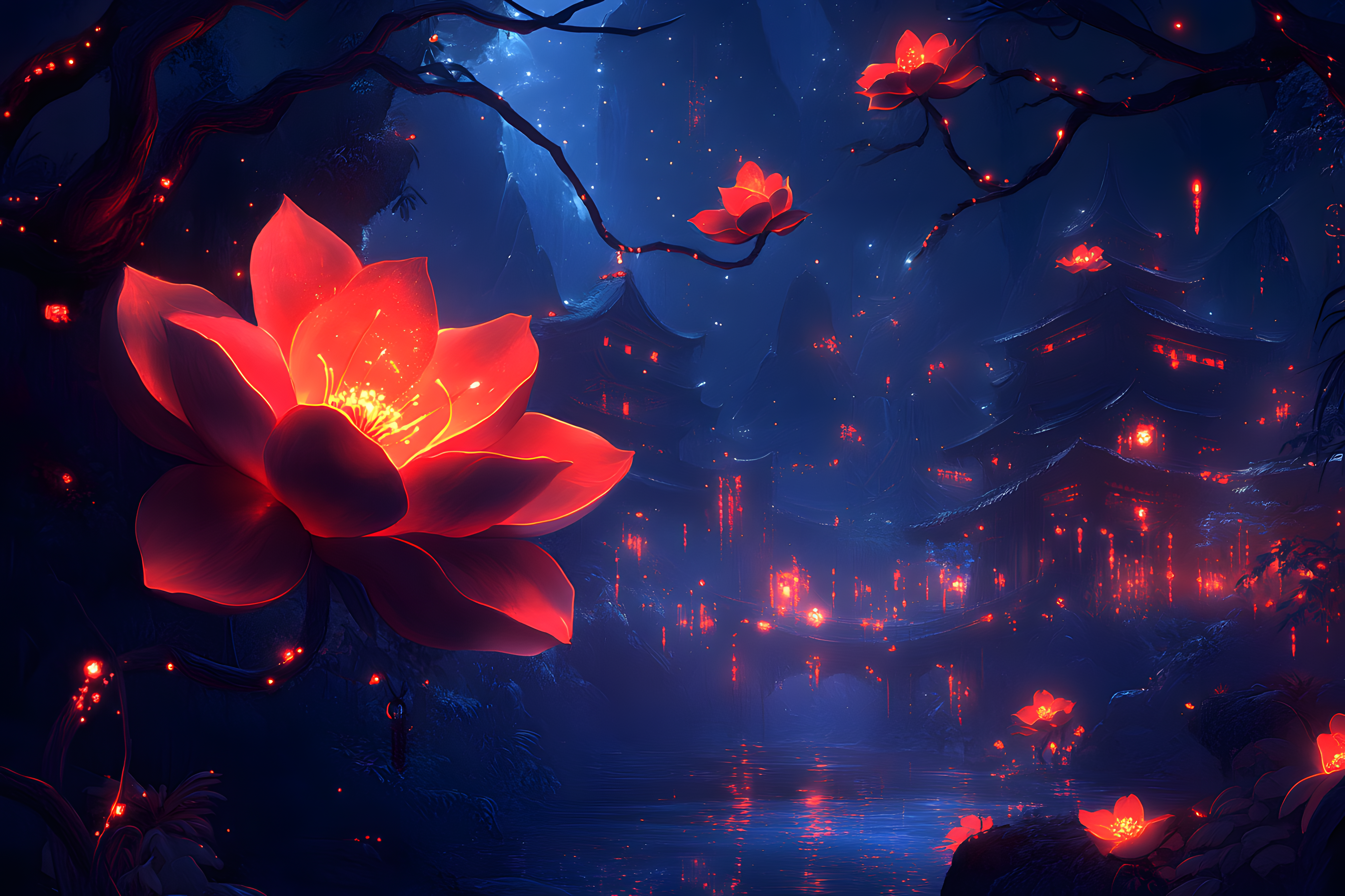 Glowing Lotus Night Village