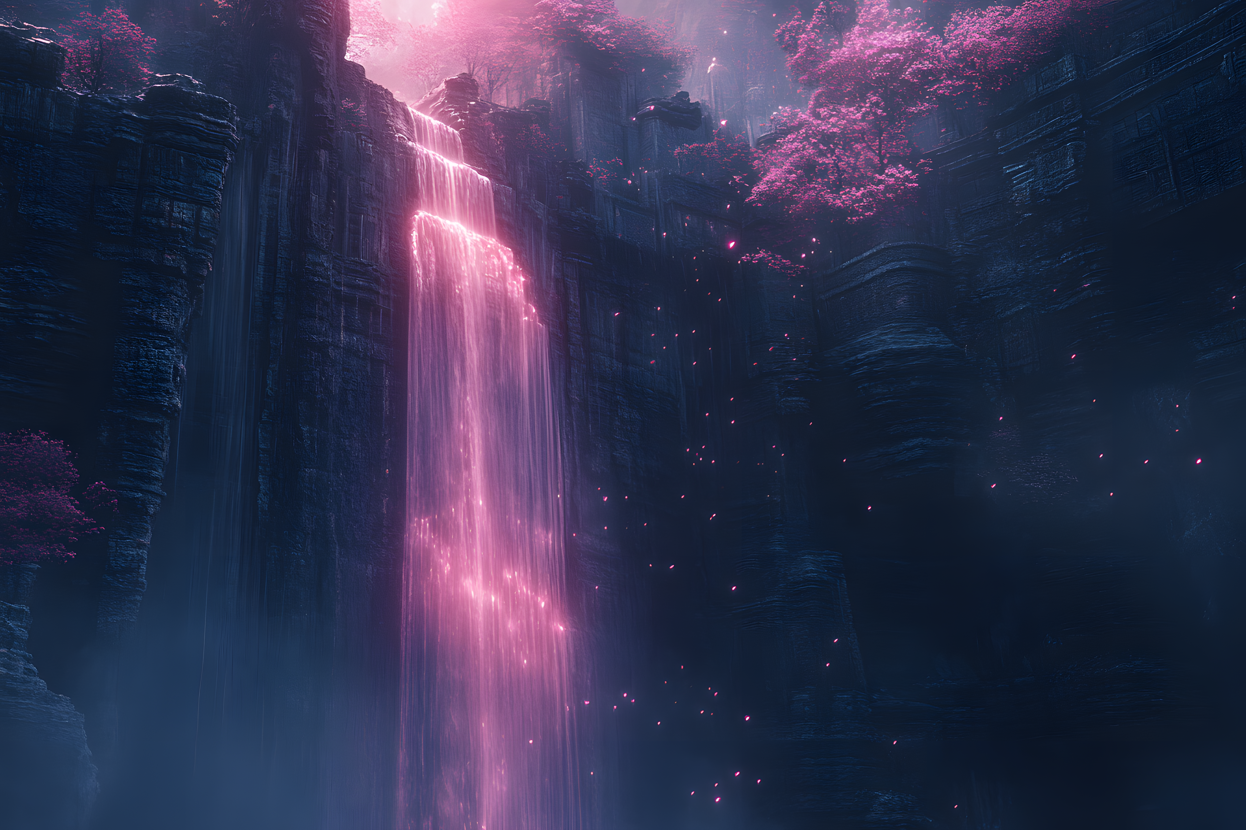 Glowing Pink Waterfall