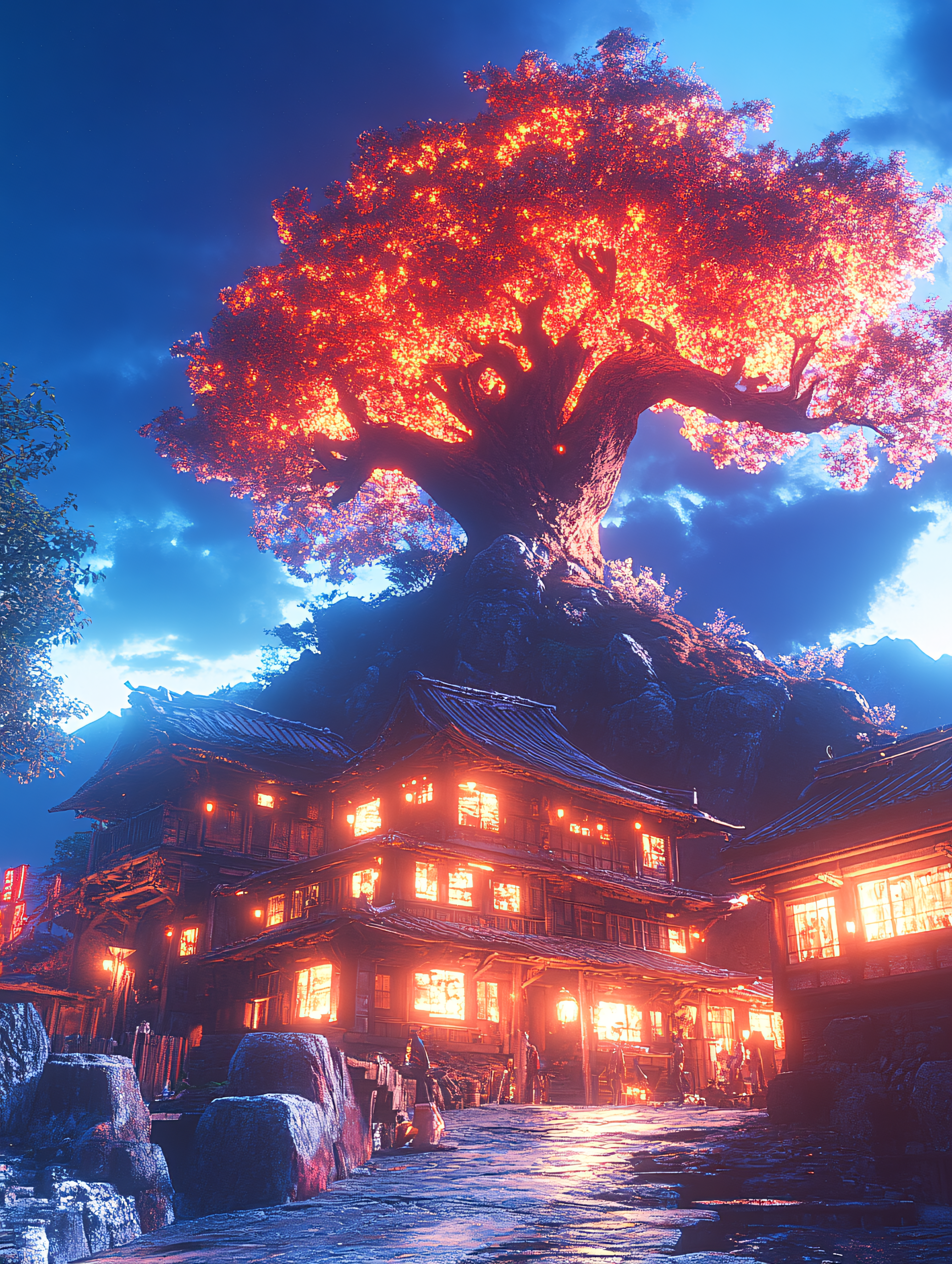 Glowing Tree Over Village