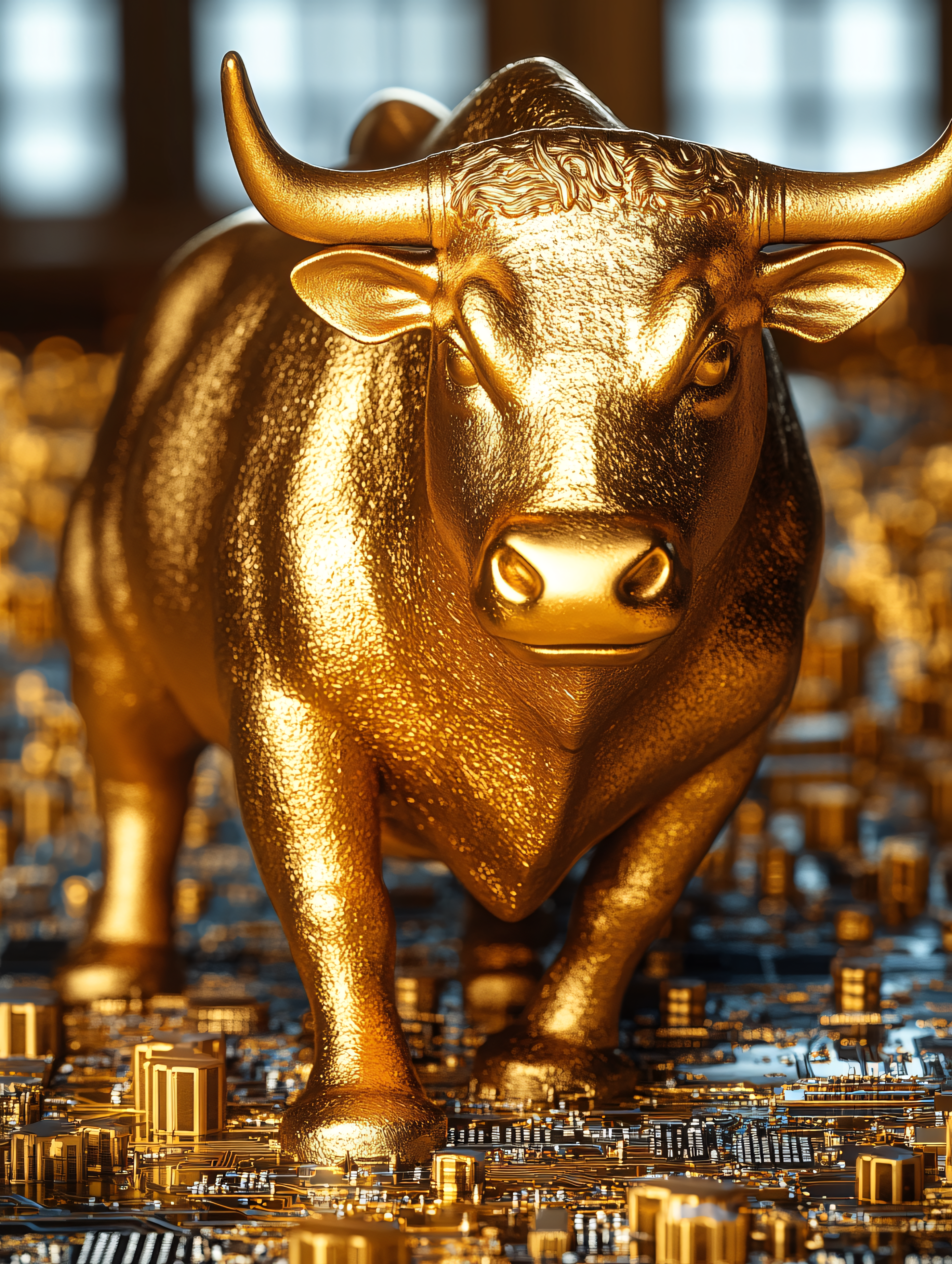 Golden Bull On Circuit Board