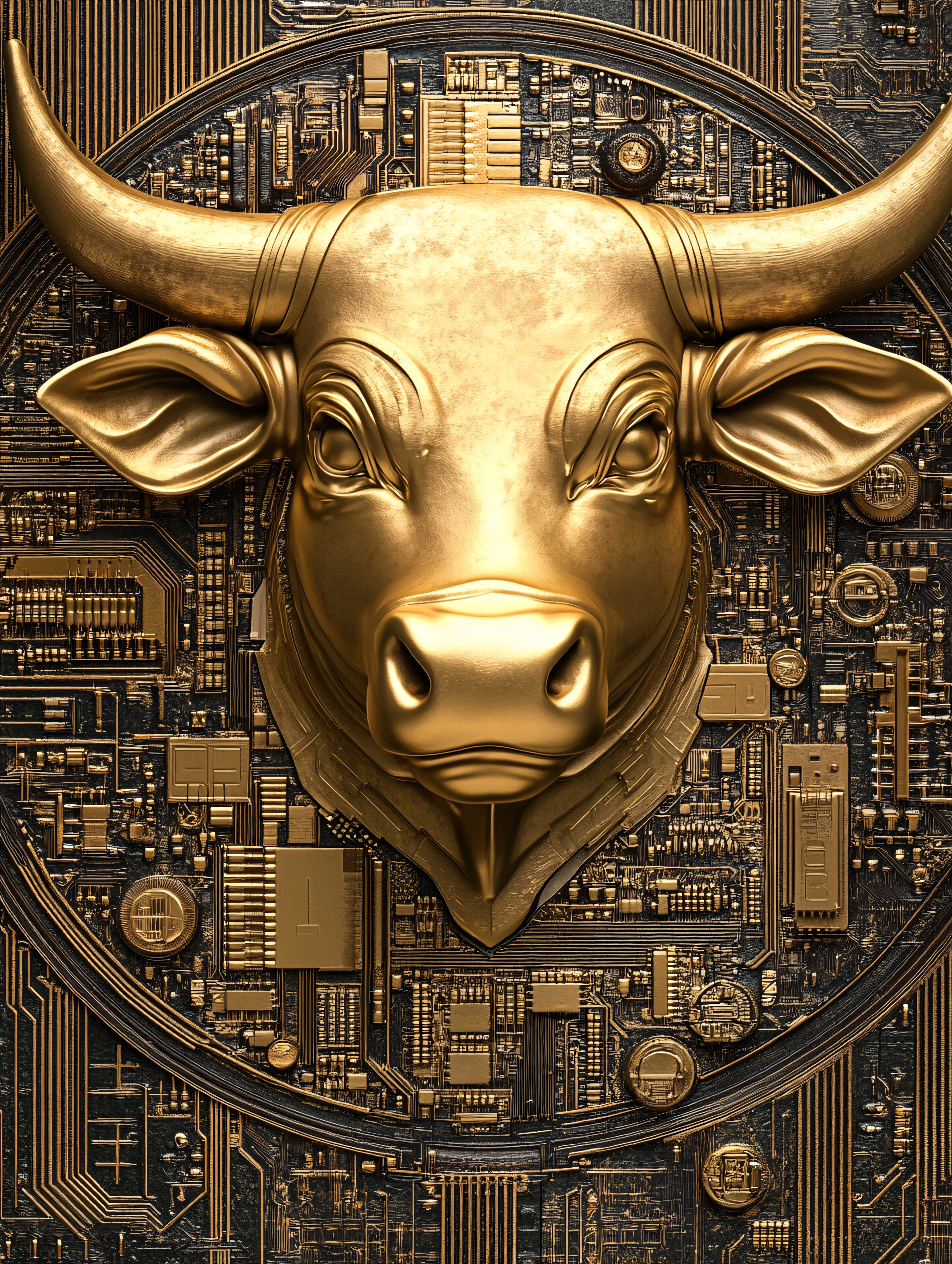 Golden Bull On Circuit Board