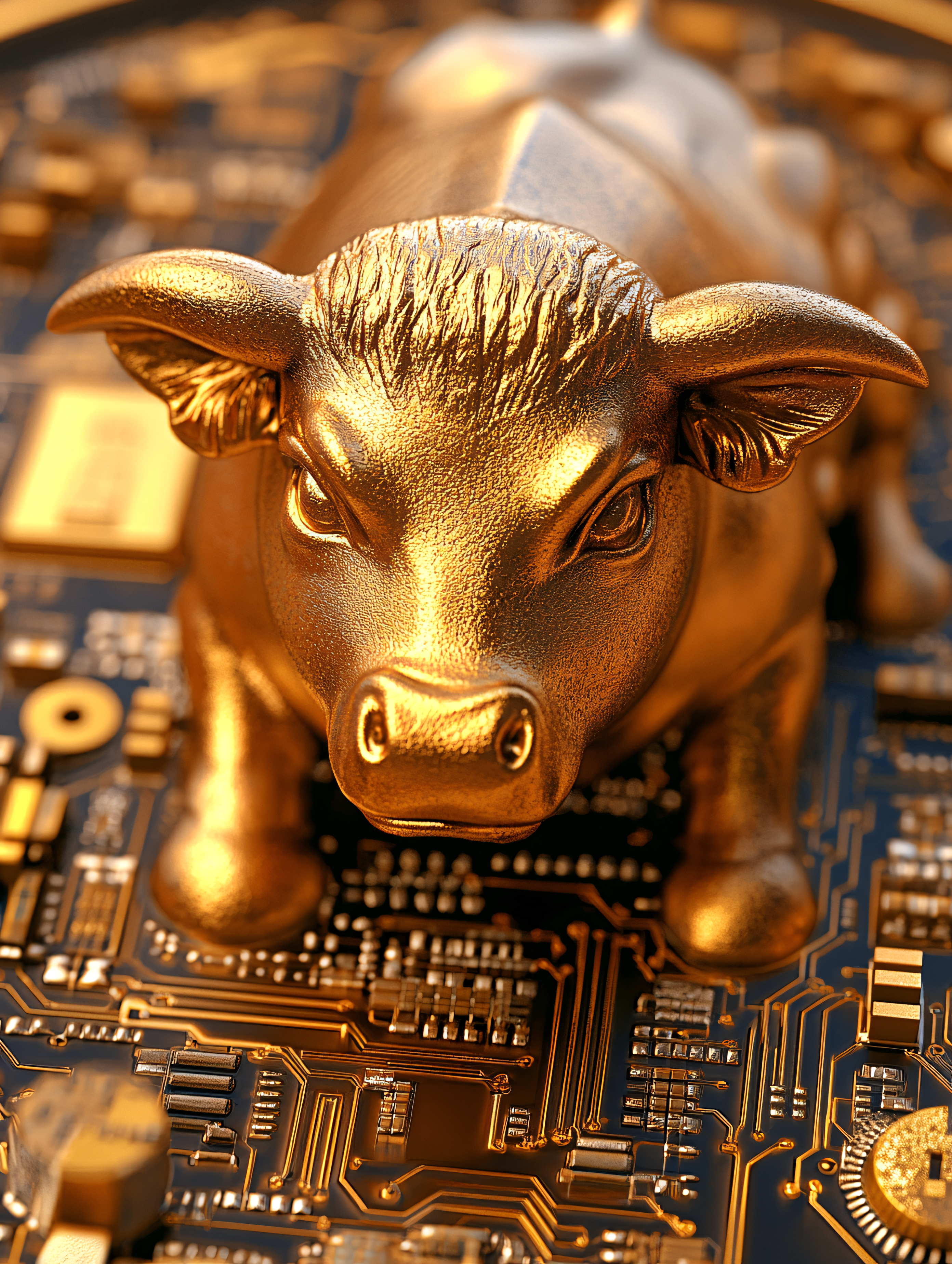 Golden Bull On Circuit Board