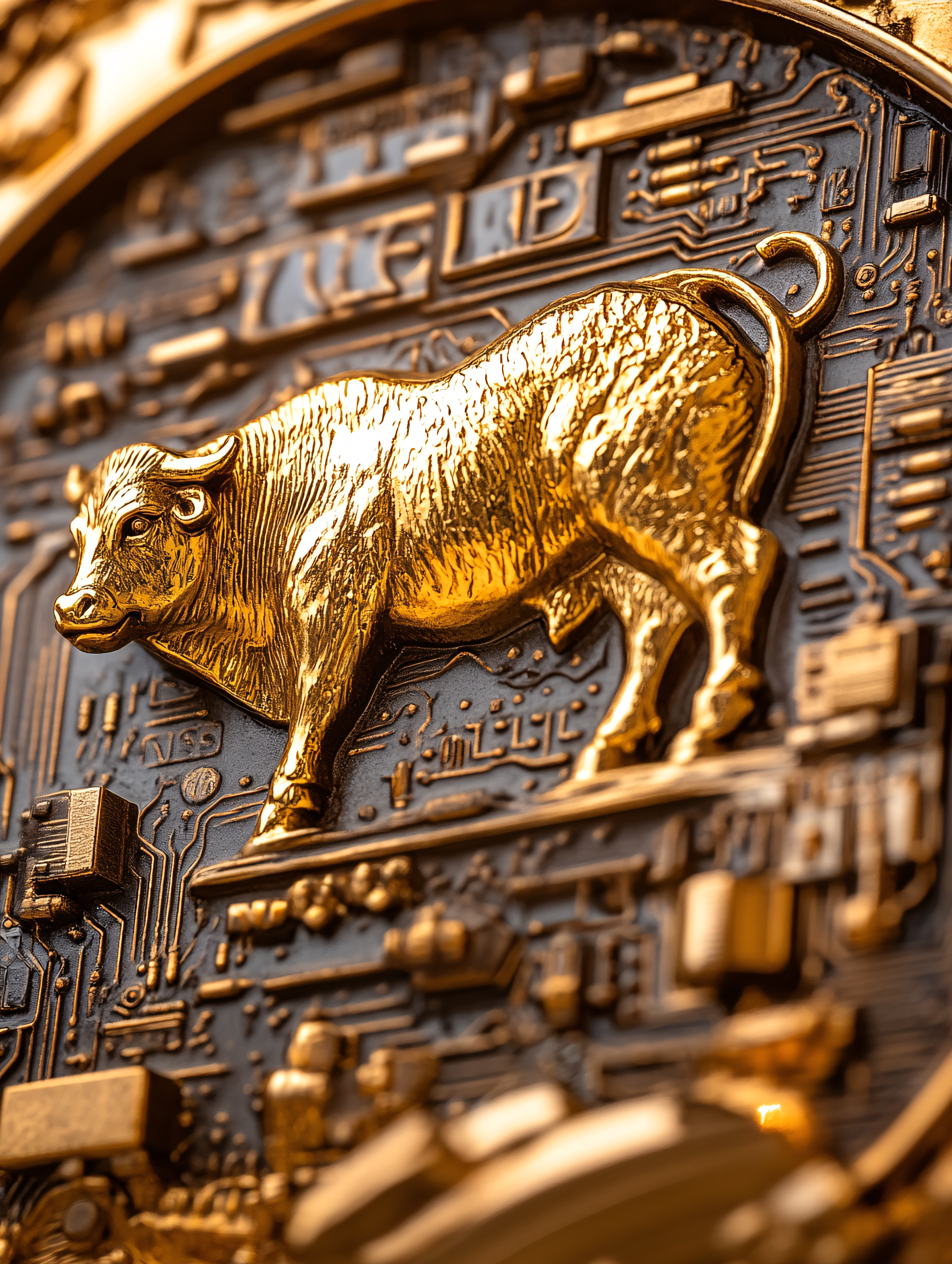 Golden Bull On Circuit Board