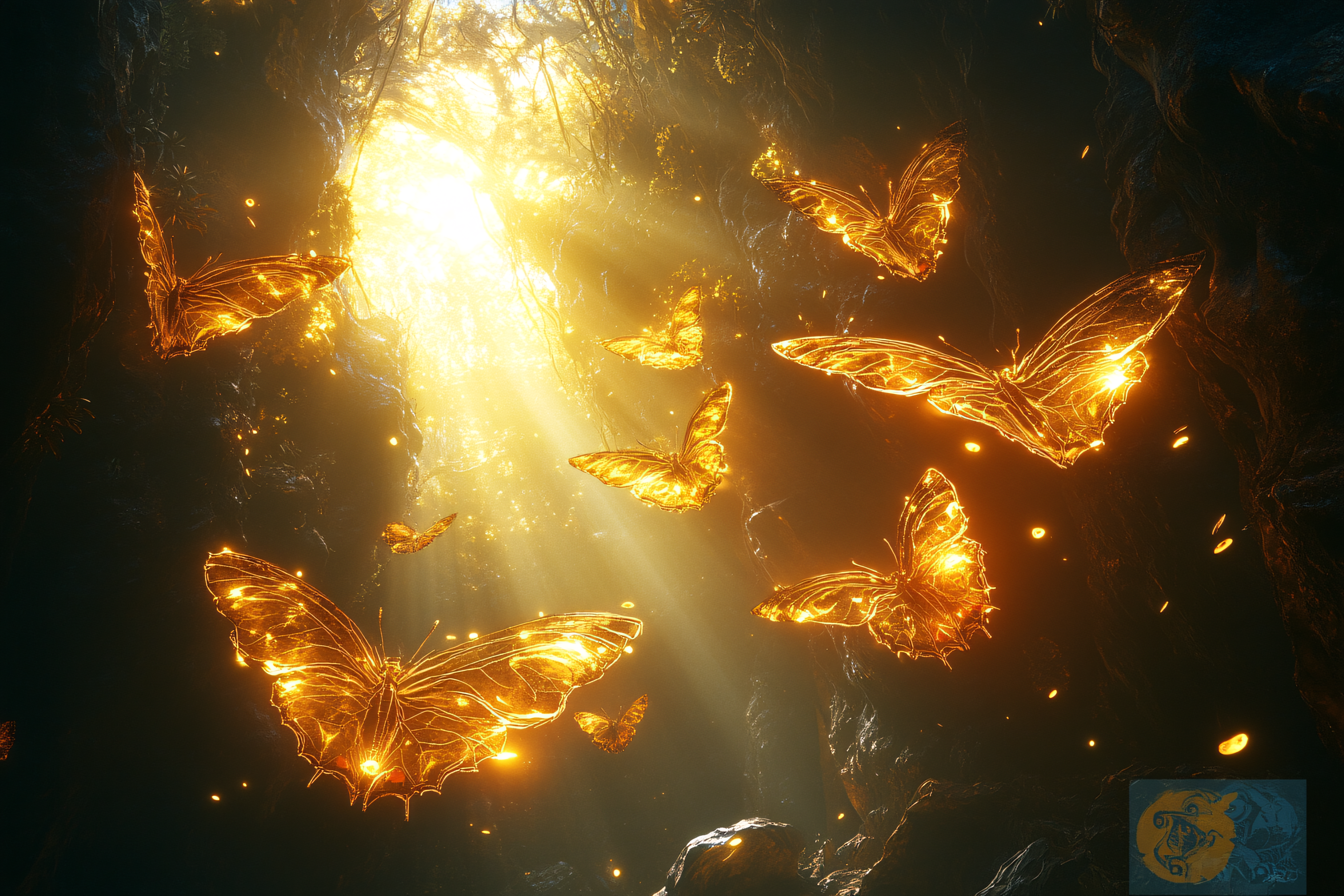 Golden Butterflies in Enchanted Cave