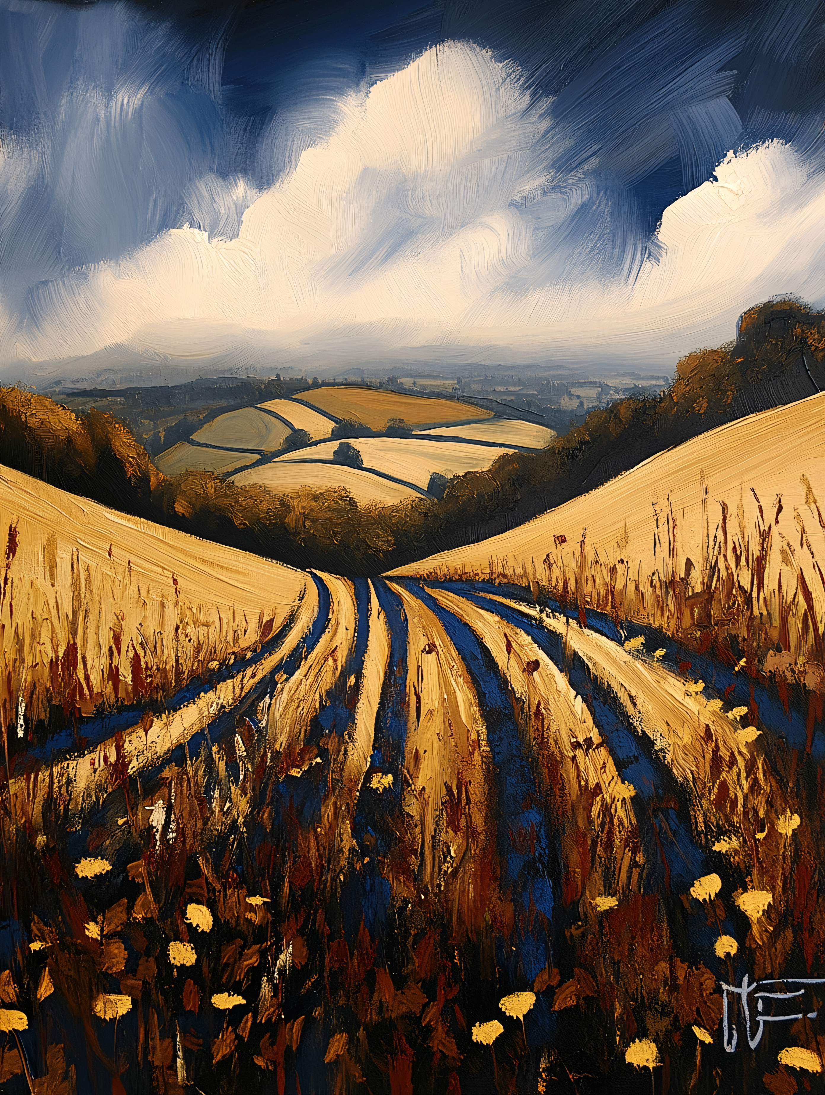 Golden Fields and Cloudy Sky
