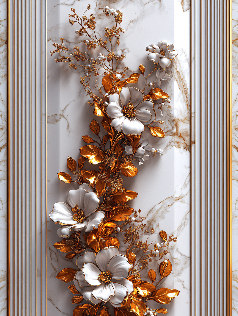 Golden Floral Marble Ornament