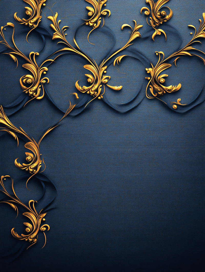 Golden Floral Ornament on Navy Blue