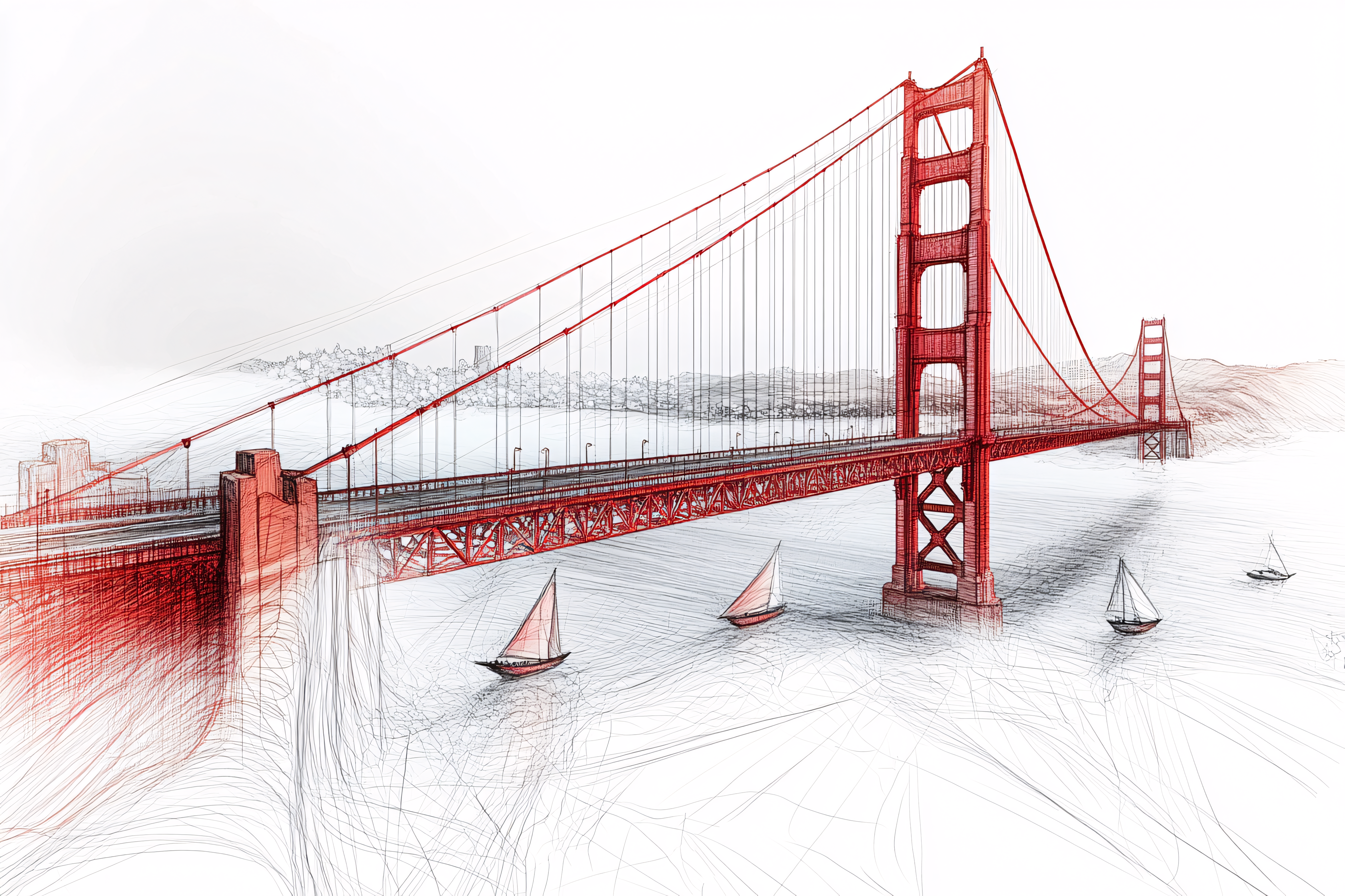 Golden Gate Bridge Red Sketch